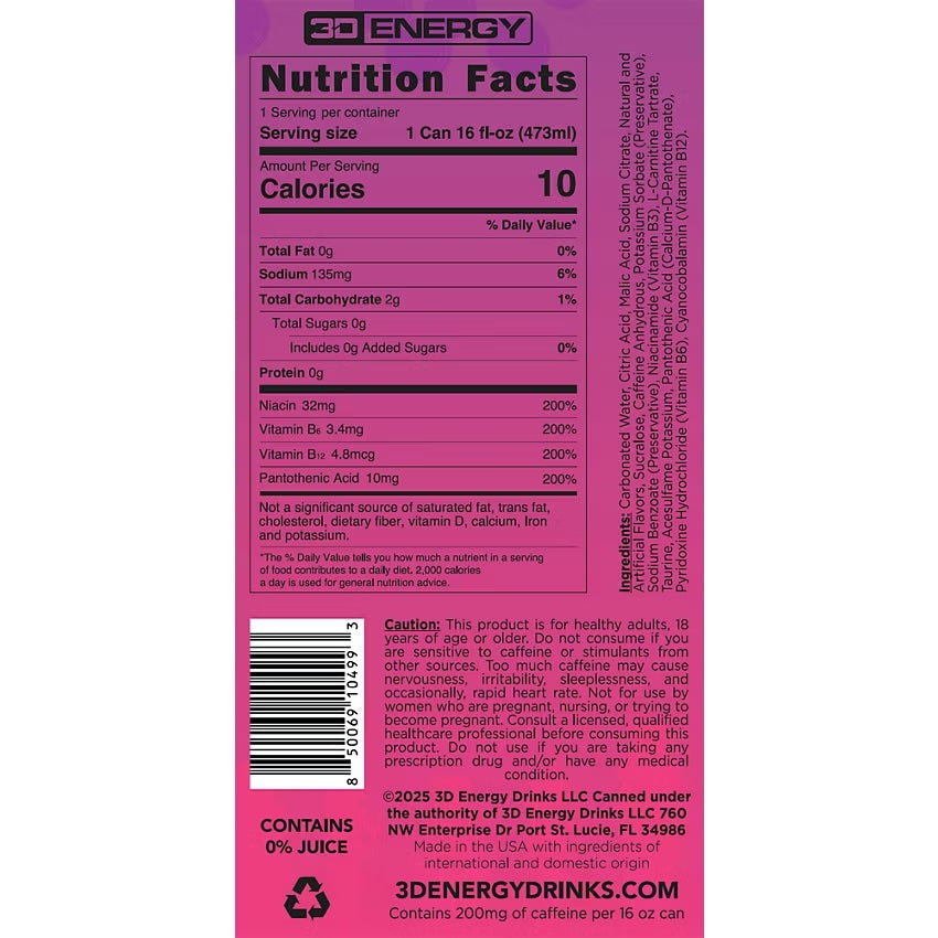 3D Energy Drink-N101 Nutrition