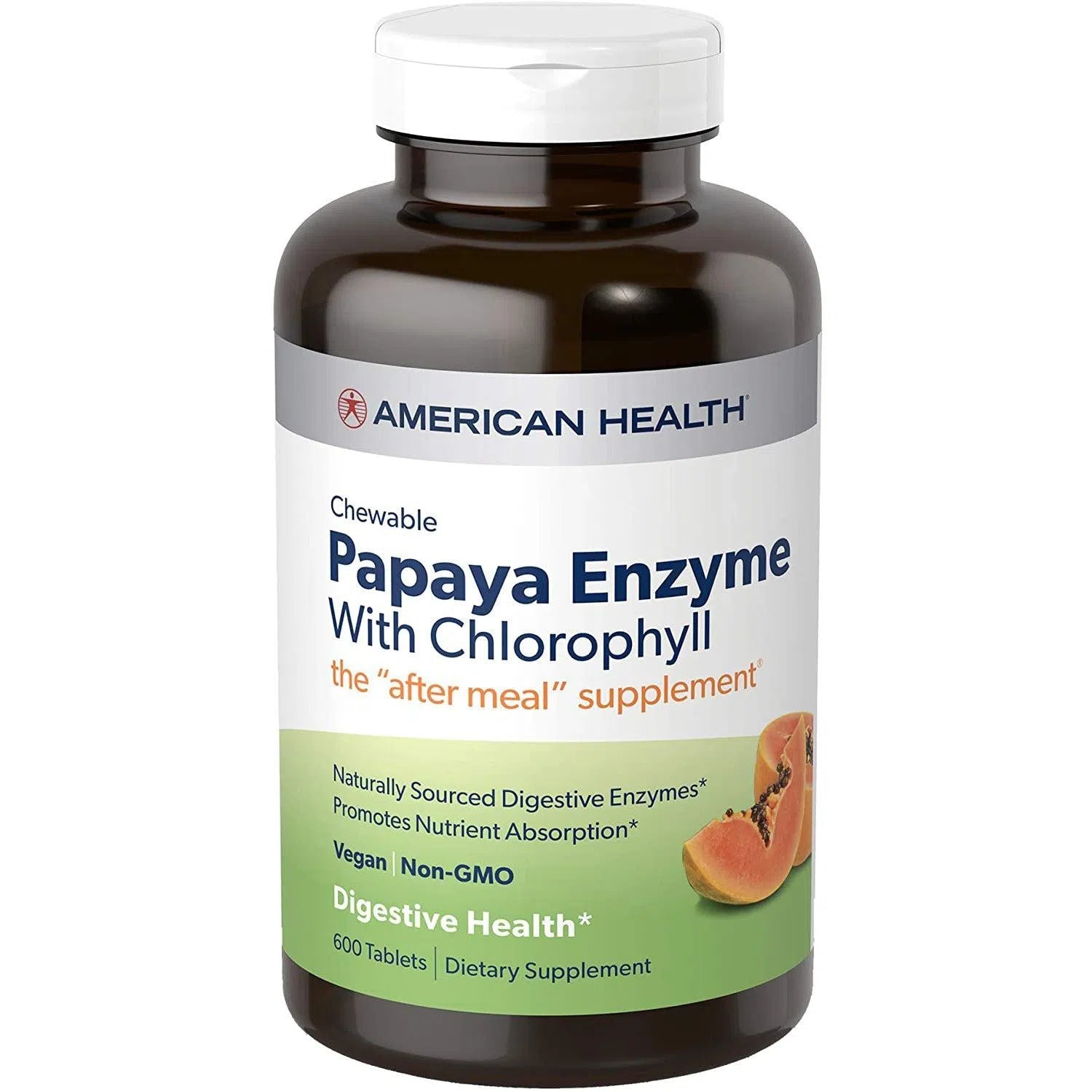 American Health Papaya Enzyme with Chlorophyll-600 chewable tablets-N101 Nutrition