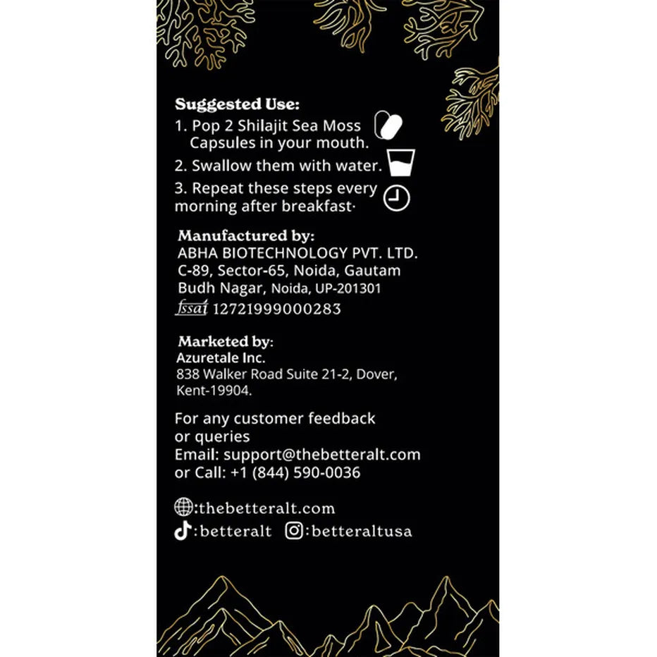 BetterAlt Shilajit Sea Moss-N101 Nutrition