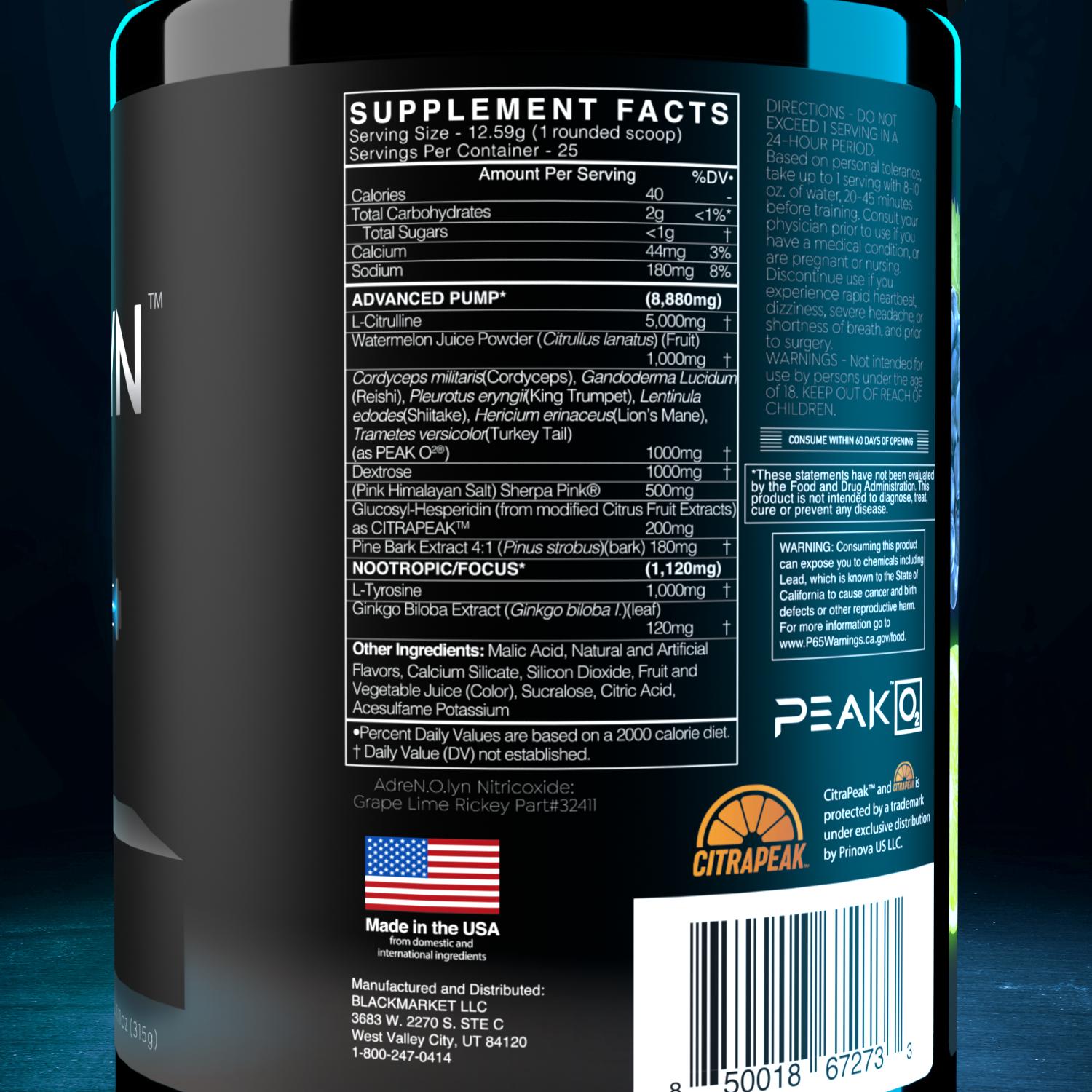 BlackMarket AdreN.O.lyn NitricOxide-N101 Nutrition