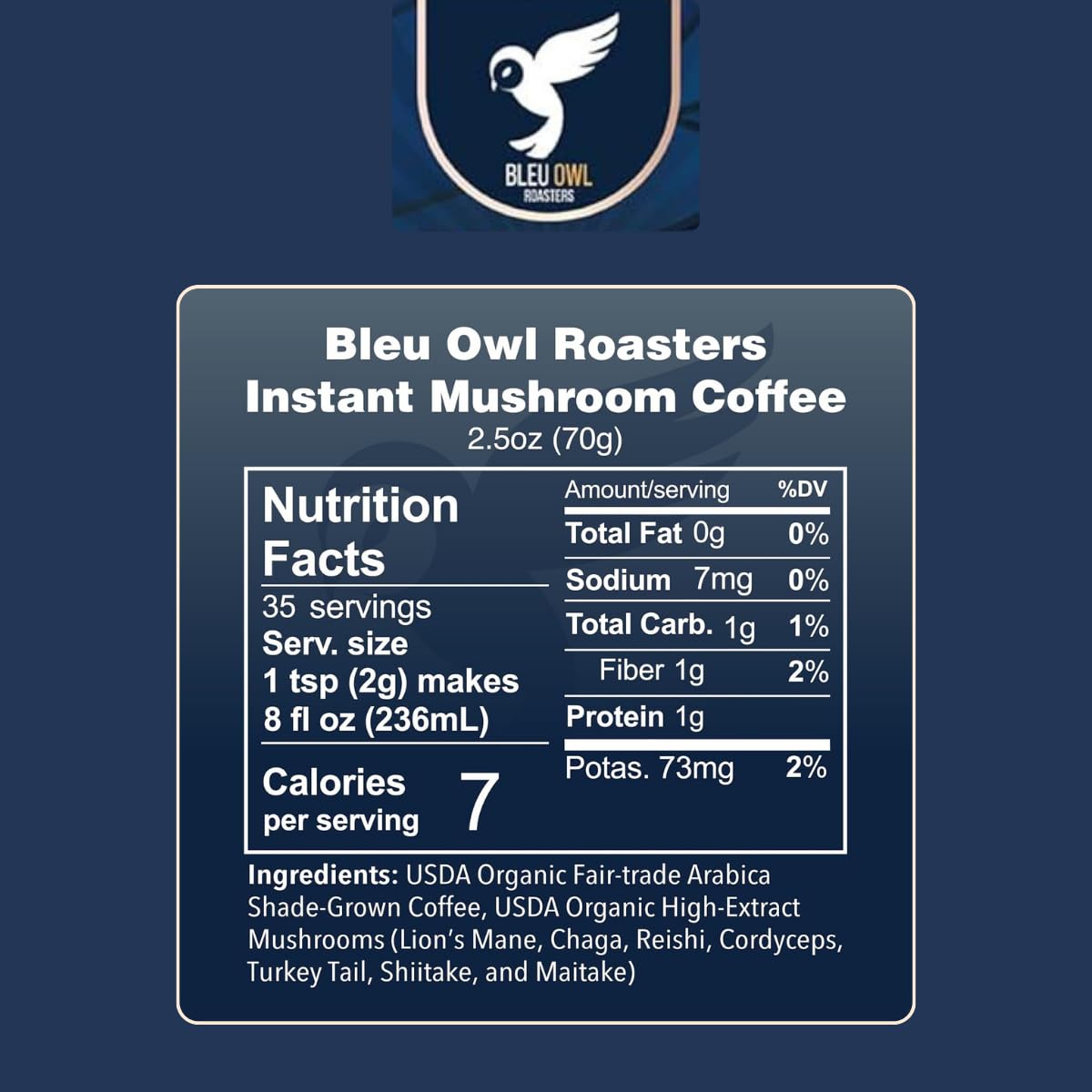 Bleu Owl Roasters Instant Mushroom Coffee-N101 Nutrition