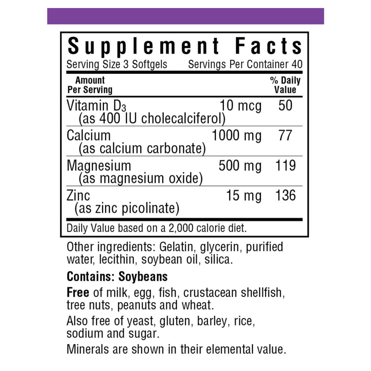 Bluebonnet Calcium Magnesium Zinc Plus Vitamin D3 Softgels-N101 Nutrition