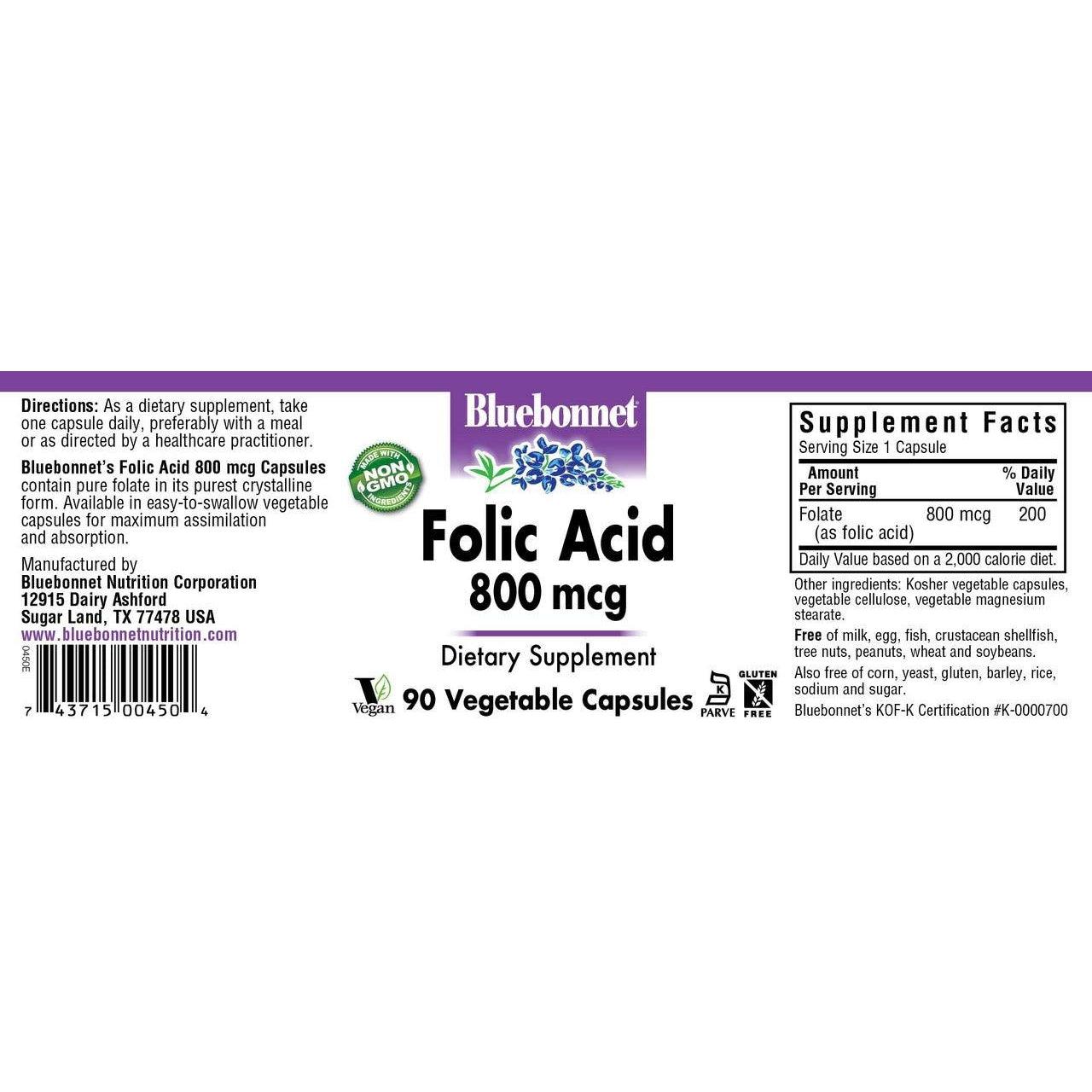 Bluebonnet Folic Acid 800 mcg-N101 Nutrition