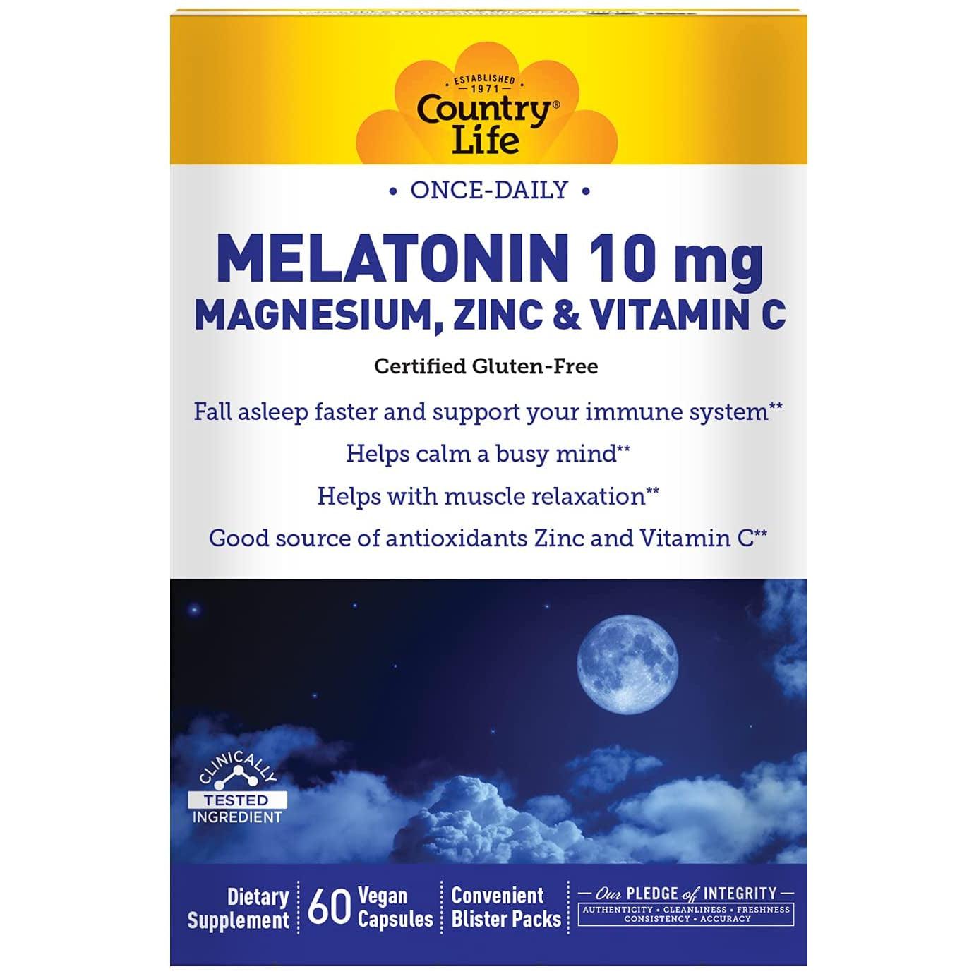 Country Life Melatonin 10mg – with Magnesium, Zinc and Vitamin C-N101 Nutrition