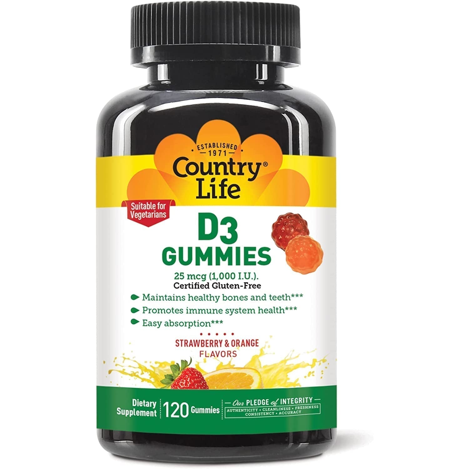 Country Life Vegan Vitamin D3 Gummies 25 mcg (1,000 IU)-N101 Nutrition