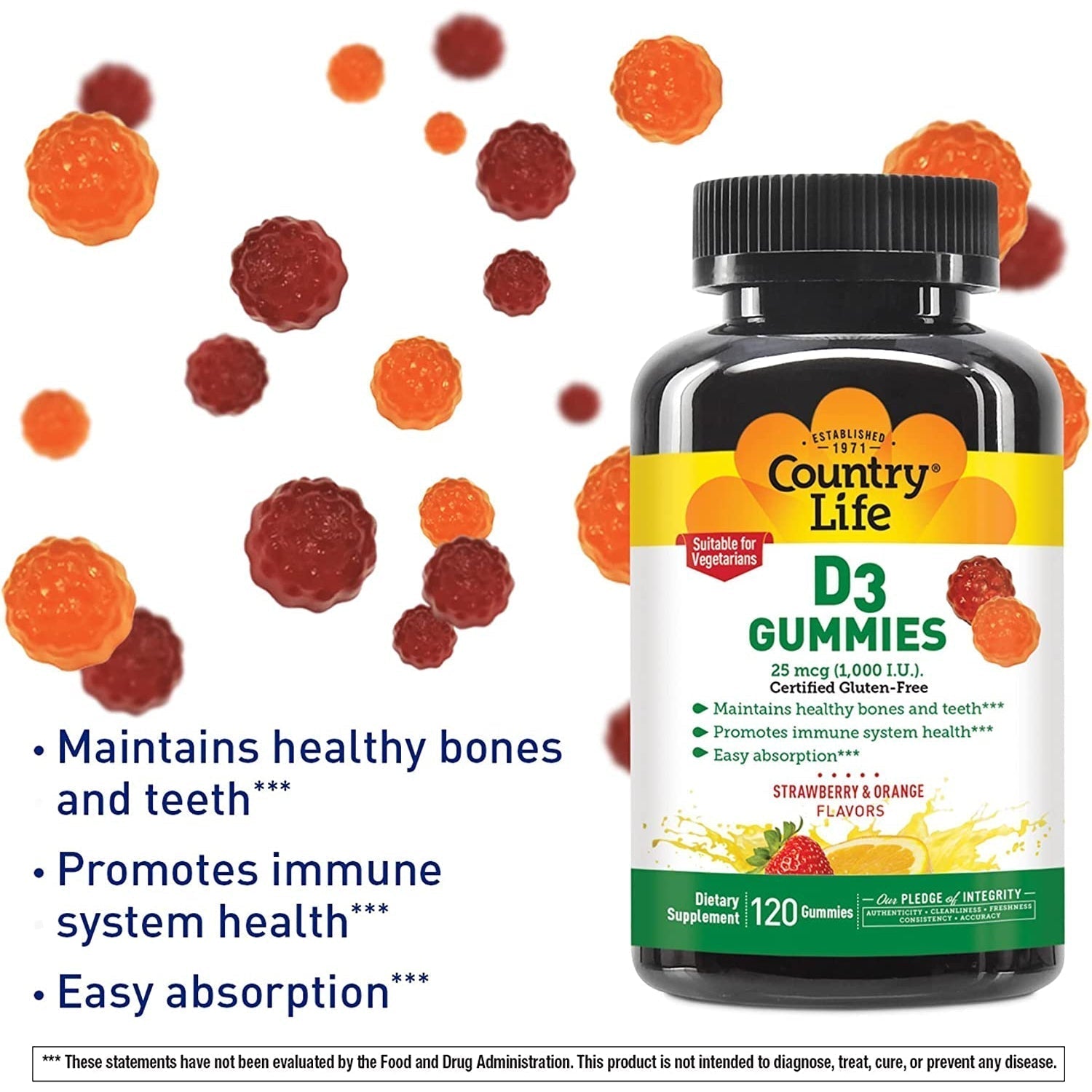 Country Life Vegan Vitamin D3 Gummies 25 mcg (1,000 IU)-N101 Nutrition