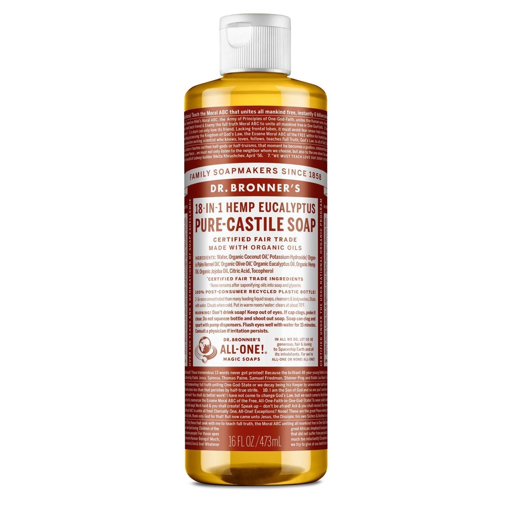 Dr. Bronner's Pure-Castile Liquid Soap-16 fl oz (473 mL)-Eucalyptus-N101 Nutrition