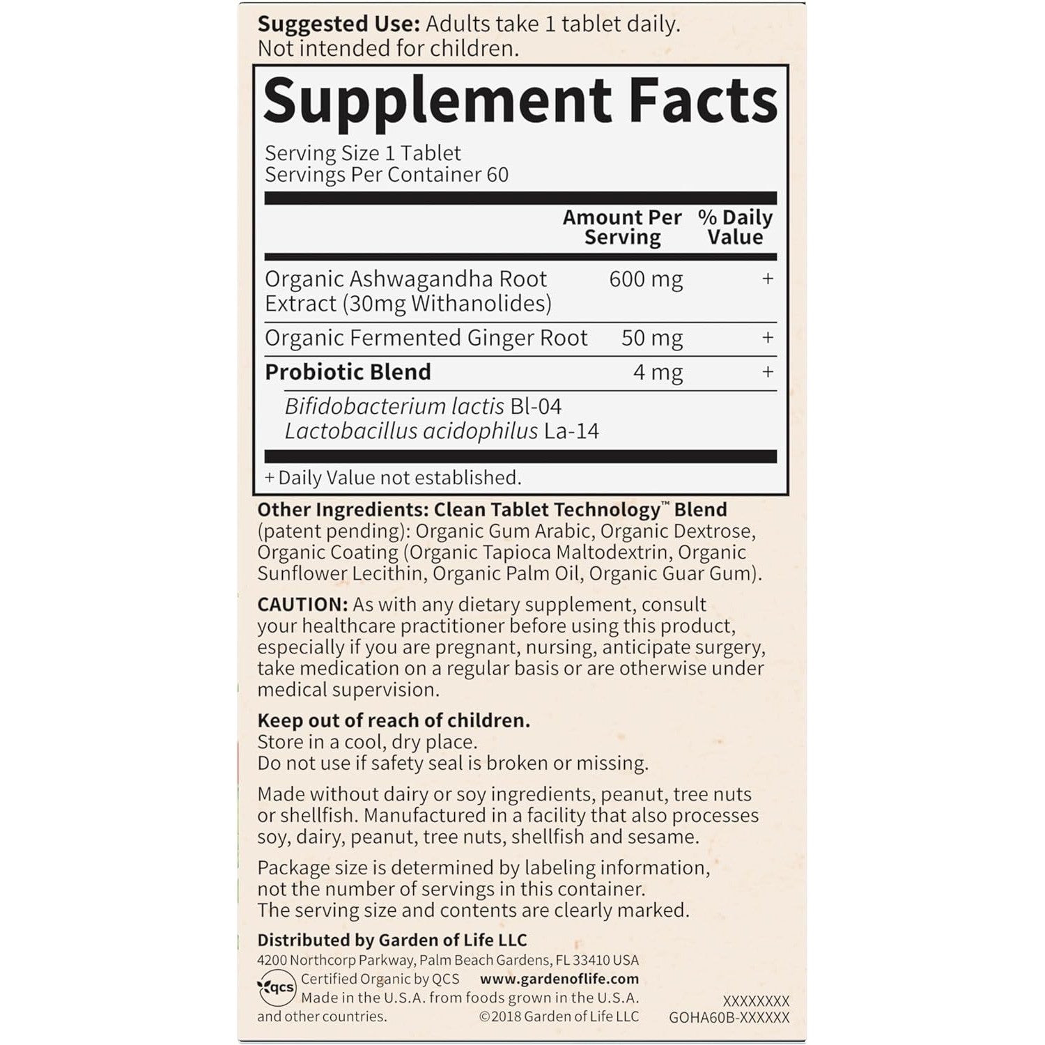 Garden of Life Organics Ashwagandha-N101 Nutrition