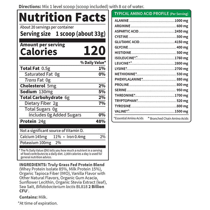 Garden of Life SPORT Certified Grass Fed Whey-N101 Nutrition