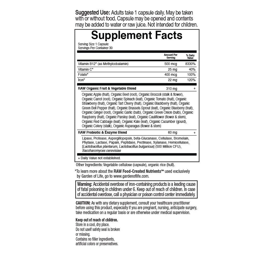 Garden of Life Vitamin Code Raw Iron-N101 Nutrition
