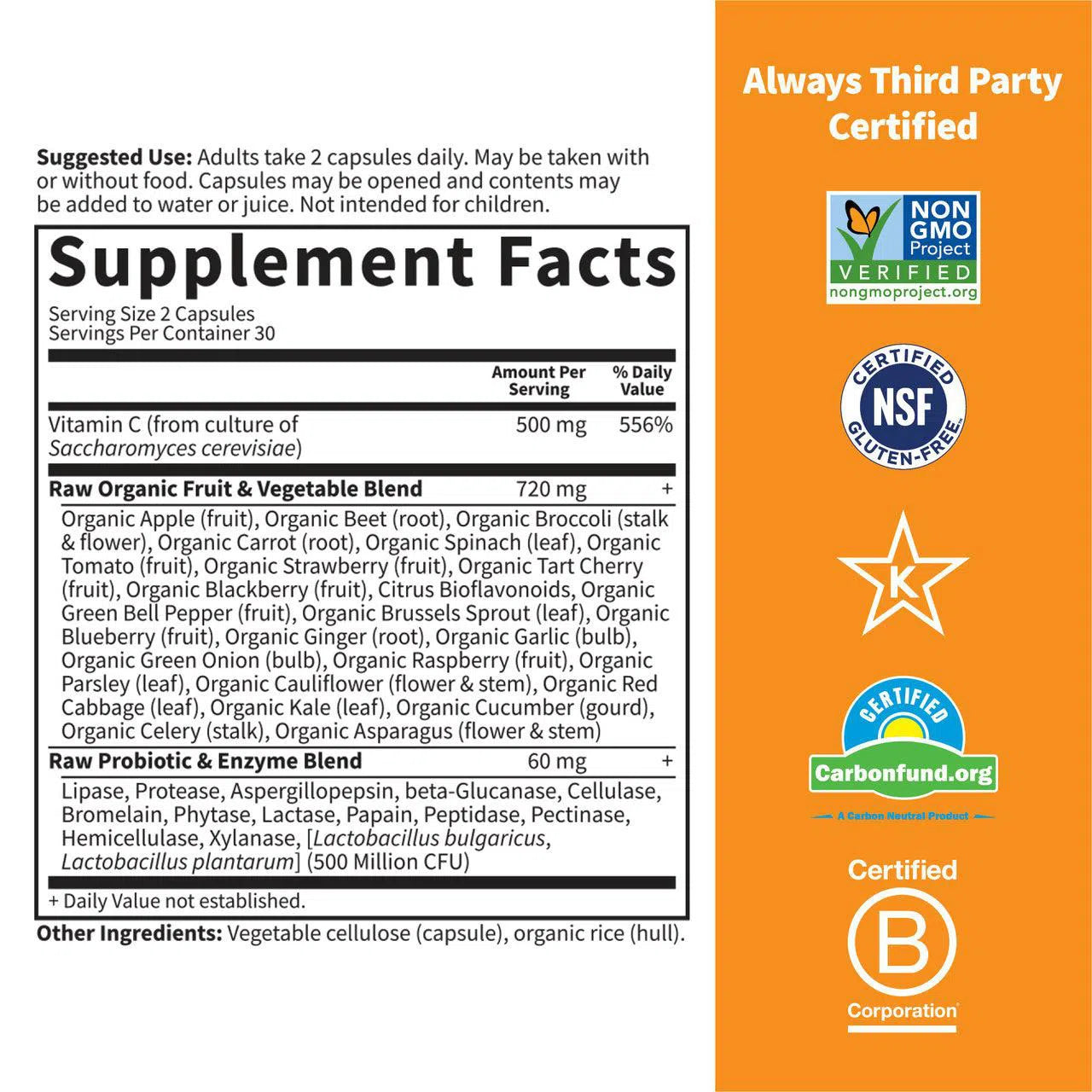 Garden of Life Vitamin Code Raw Vitamin C-N101 Nutrition