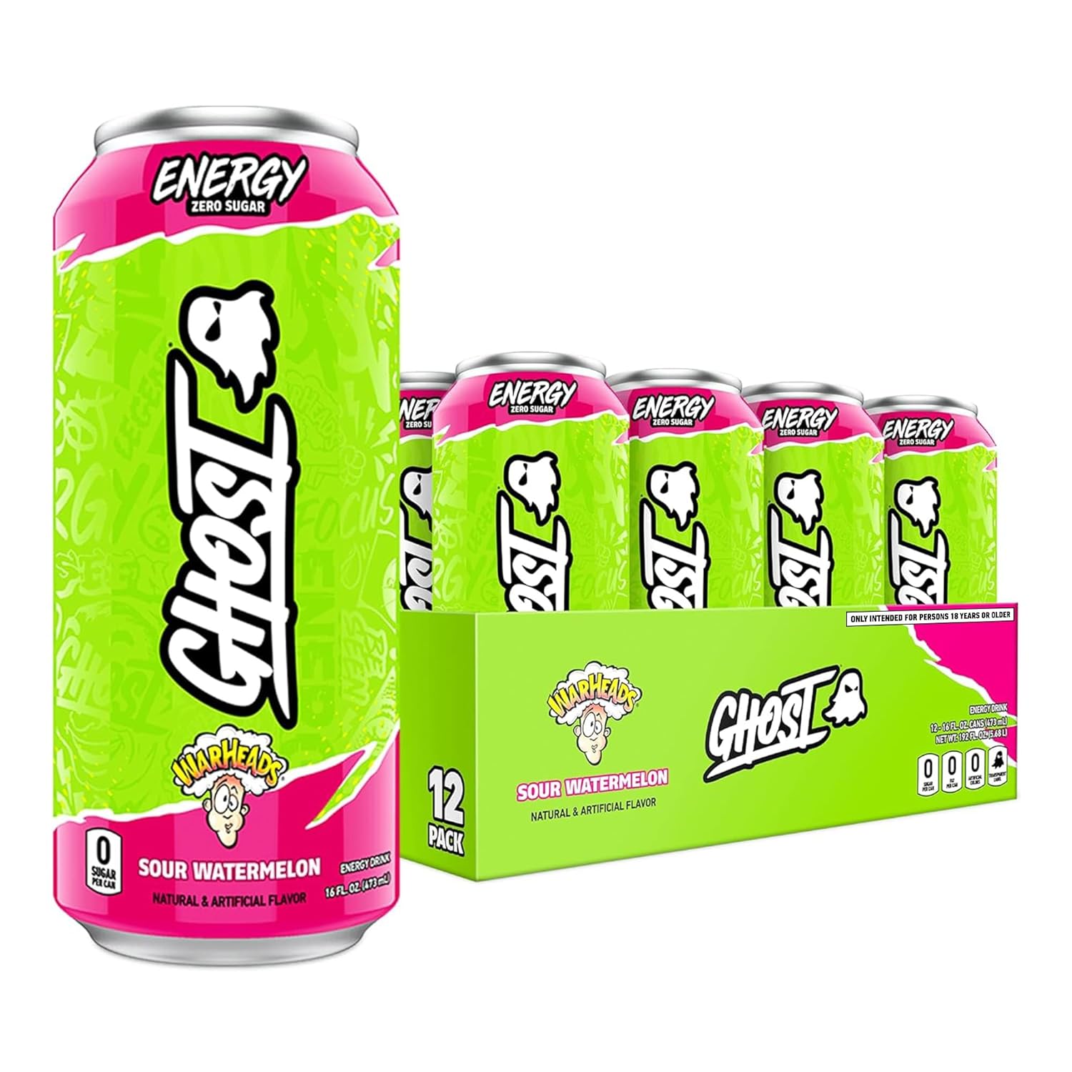 GHOST Energy Drink-Case (12 cans)-WarHeads® Sour Watermelon-N101 Nutrition