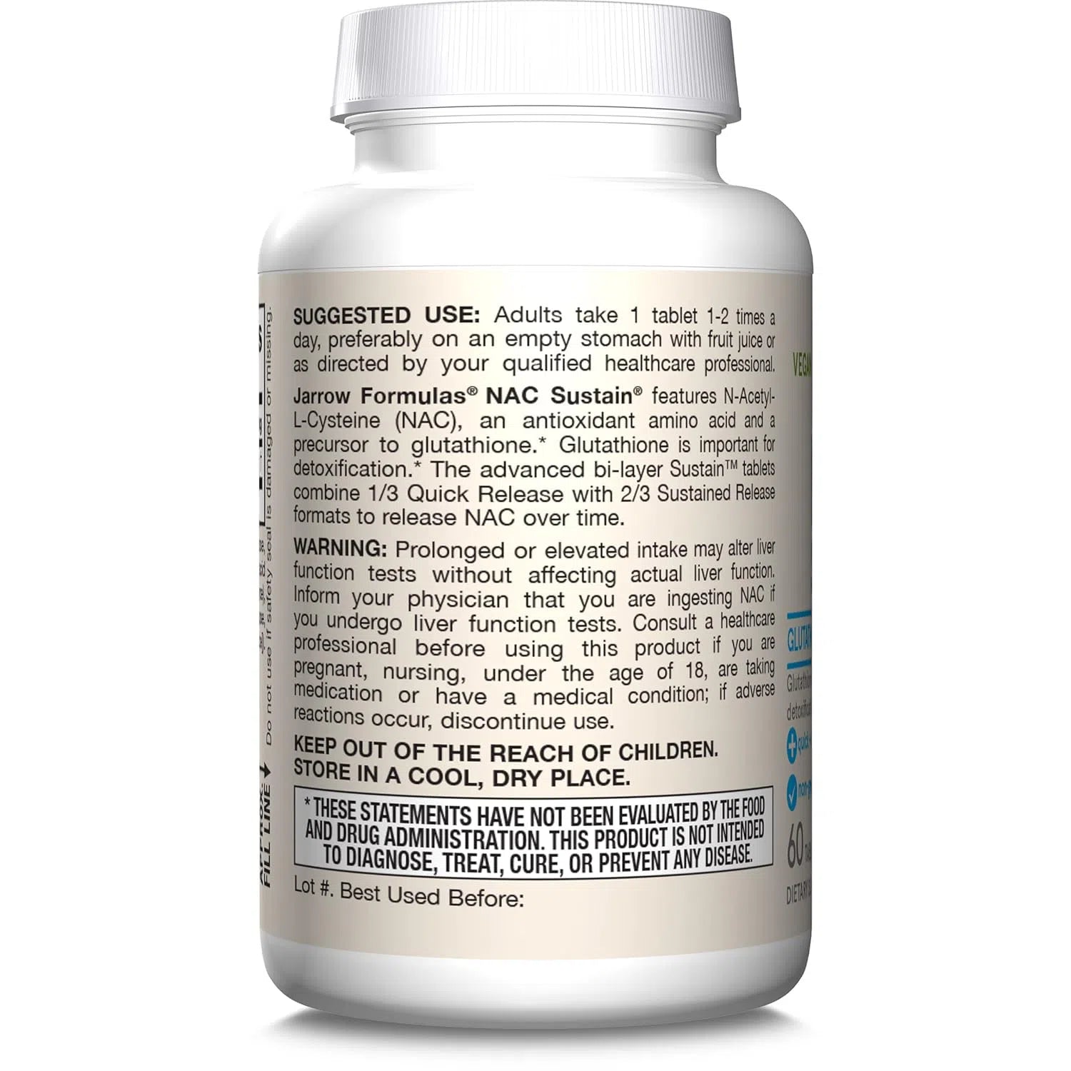 Jarrow Formulas N-A-C Sustain 600 mg-N101 Nutrition