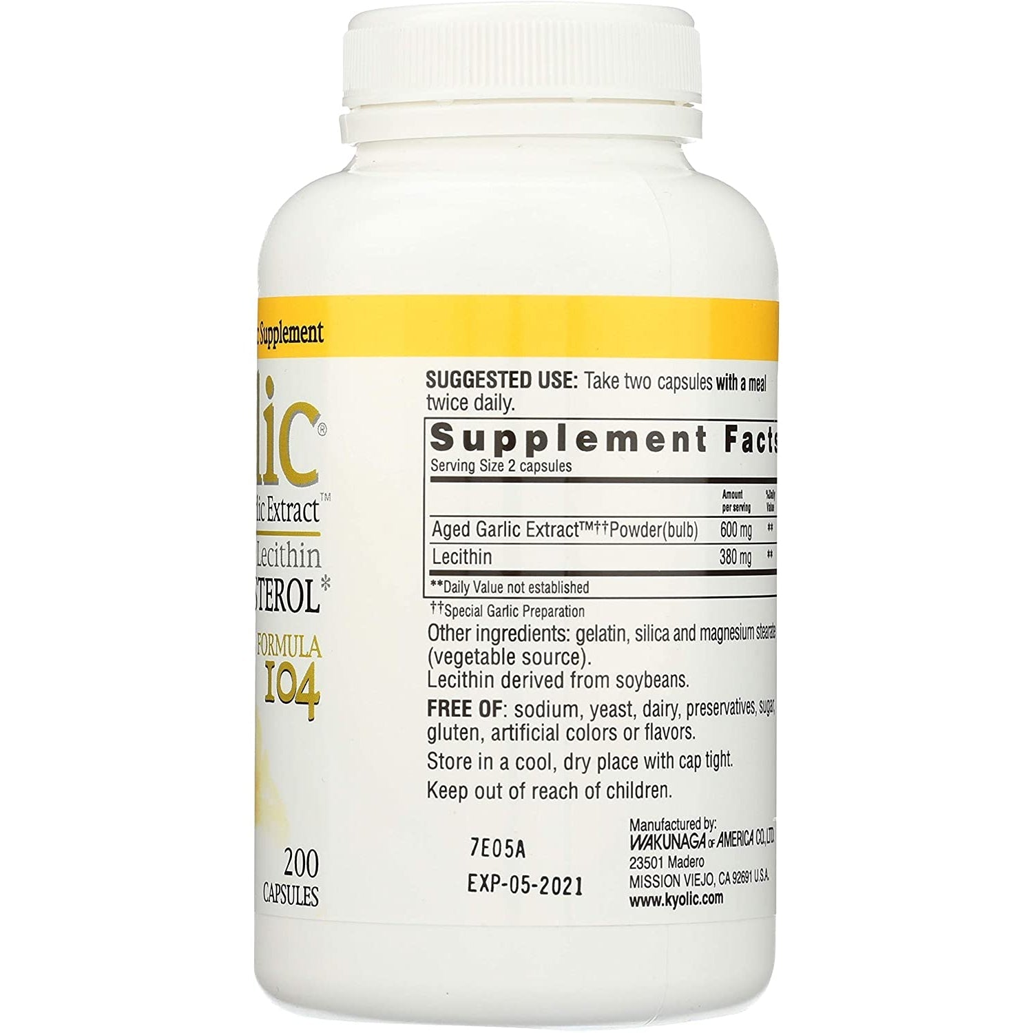 Kyolic Aged Garlic Extract Cholesterol Formula 104-N101 Nutrition