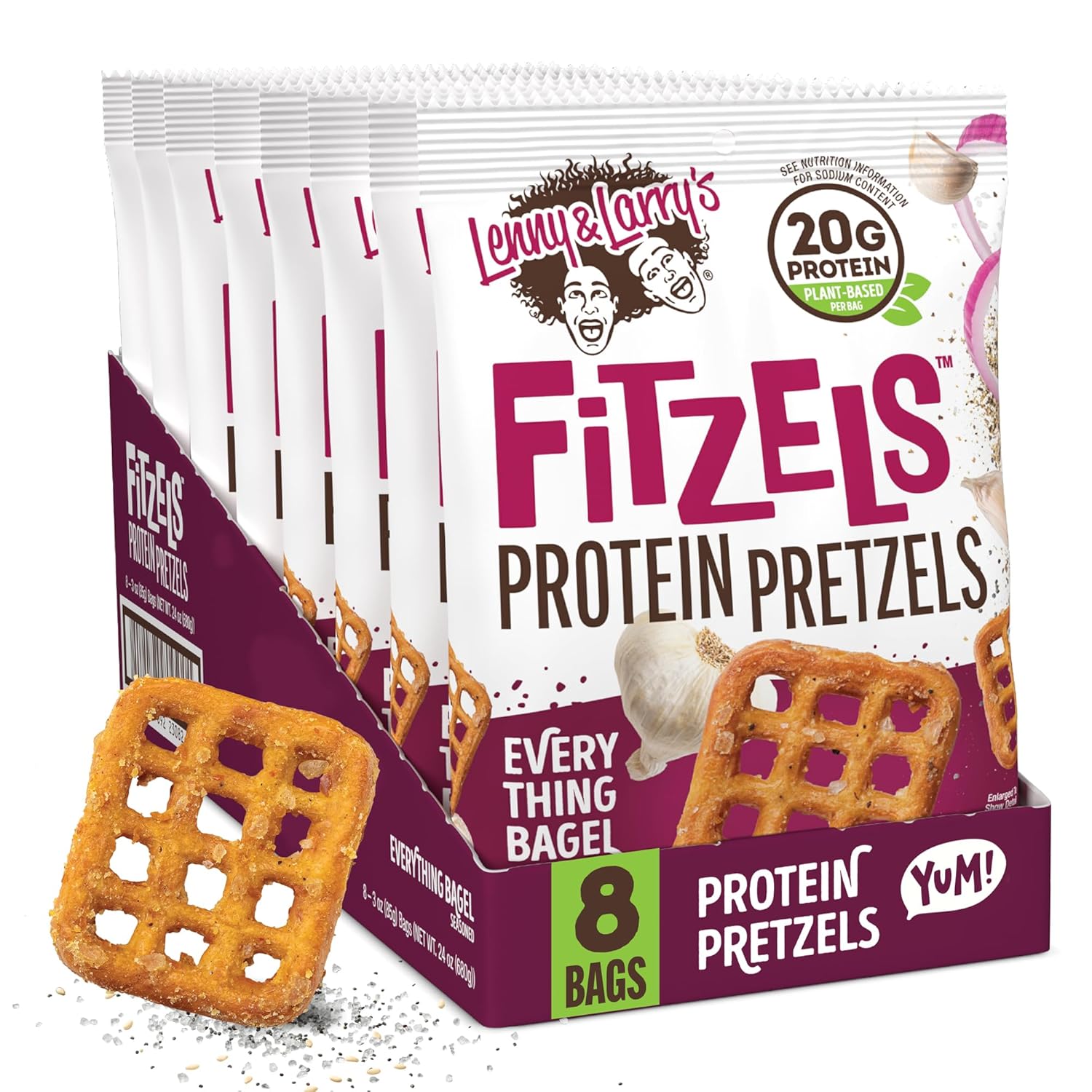 Lenny & Larry's FITZELS Protein Pretzels-Case (8 bags - 3 oz)-Everything Bagel-N101 Nutrition