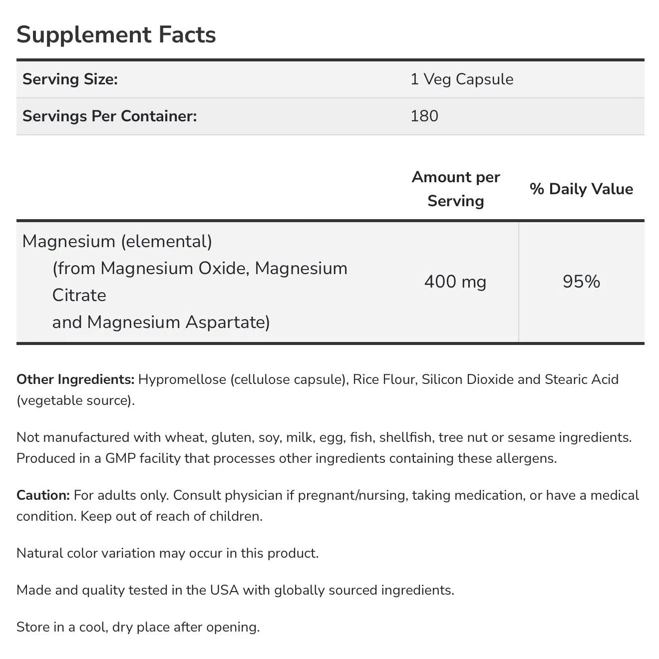 NOW Magnesium Caps 400 mg-N101 Nutrition