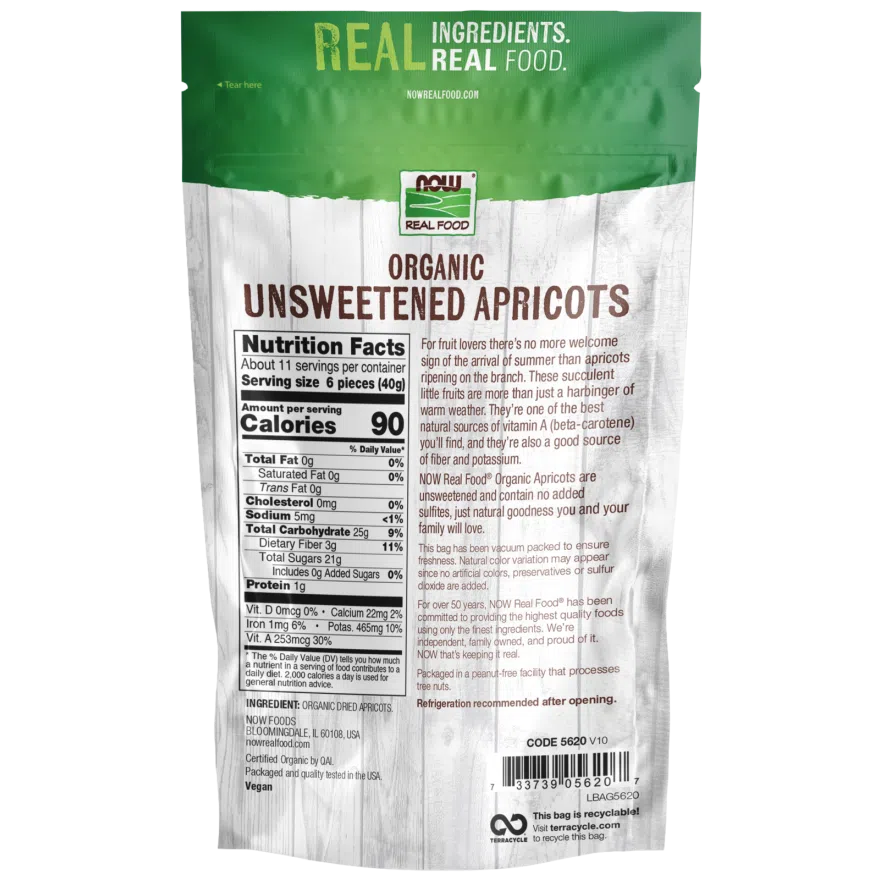 NOW Real Food Organic Unsweetened Apricots-N101 Nutrition