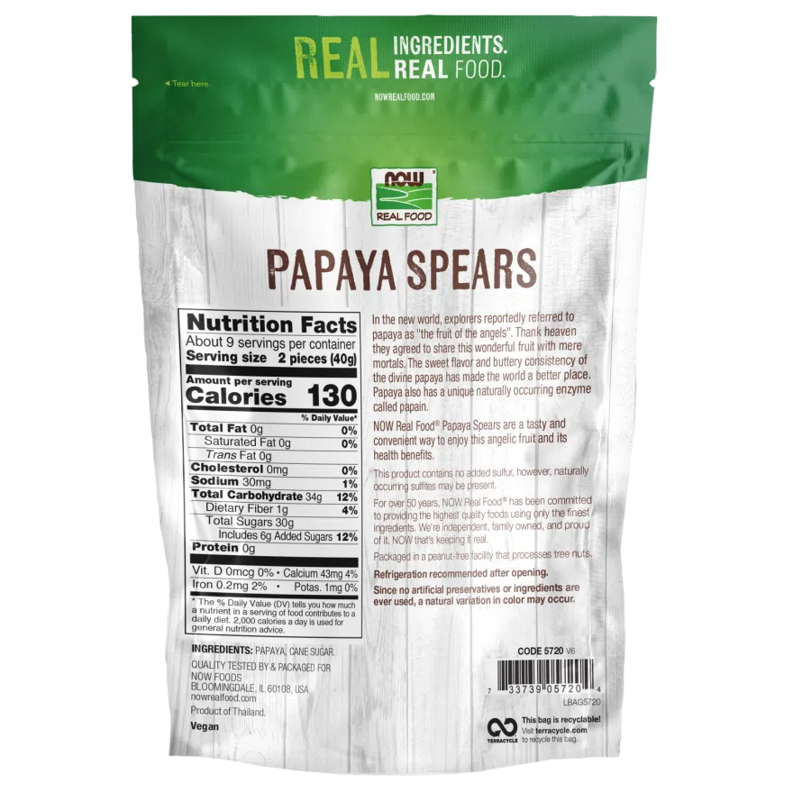 NOW Real Food Papaya Spears-N101 Nutrition