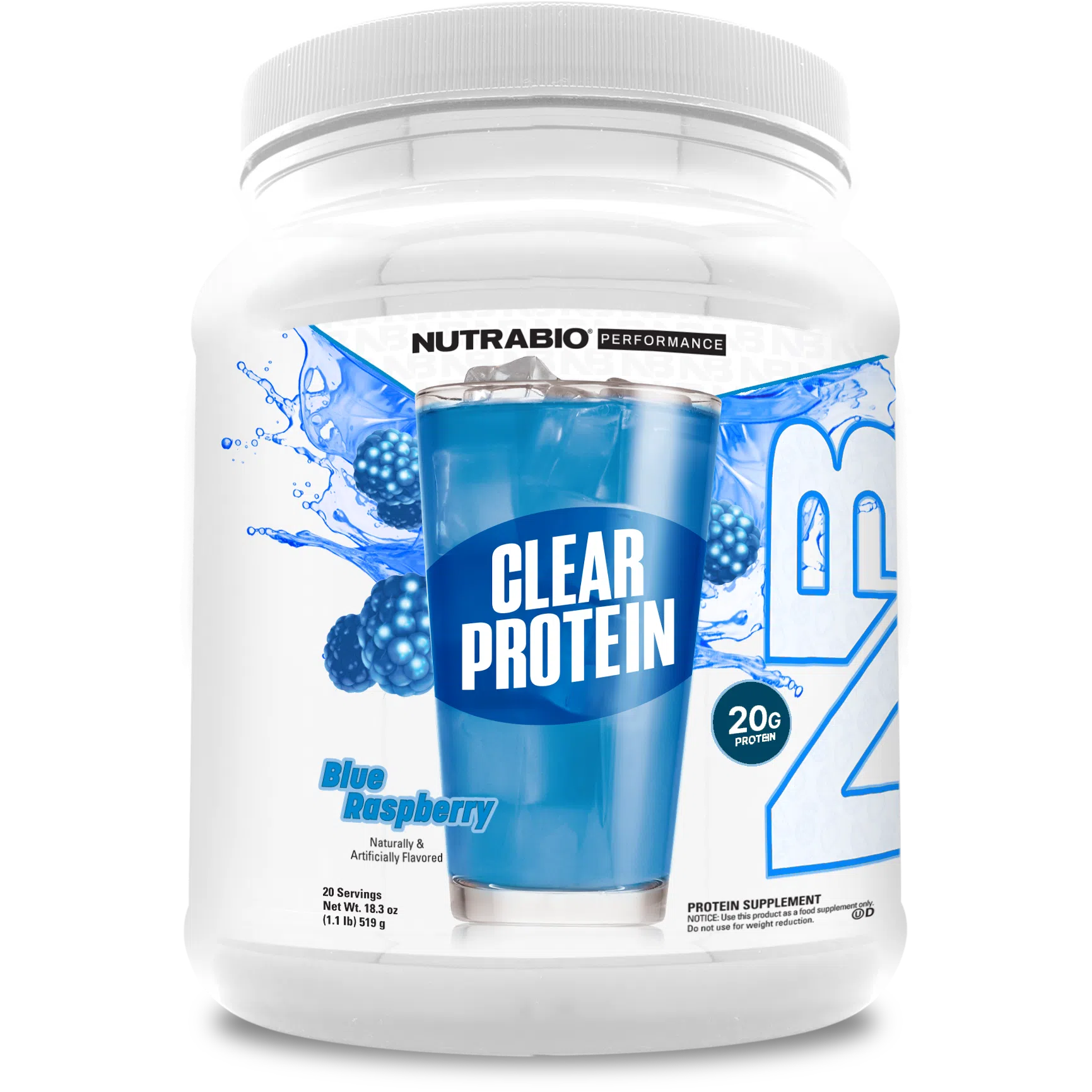 NutraBio CLEAR Whey Protein Isolate-20 servings-Blue Raspberry-N101 Nutrition
