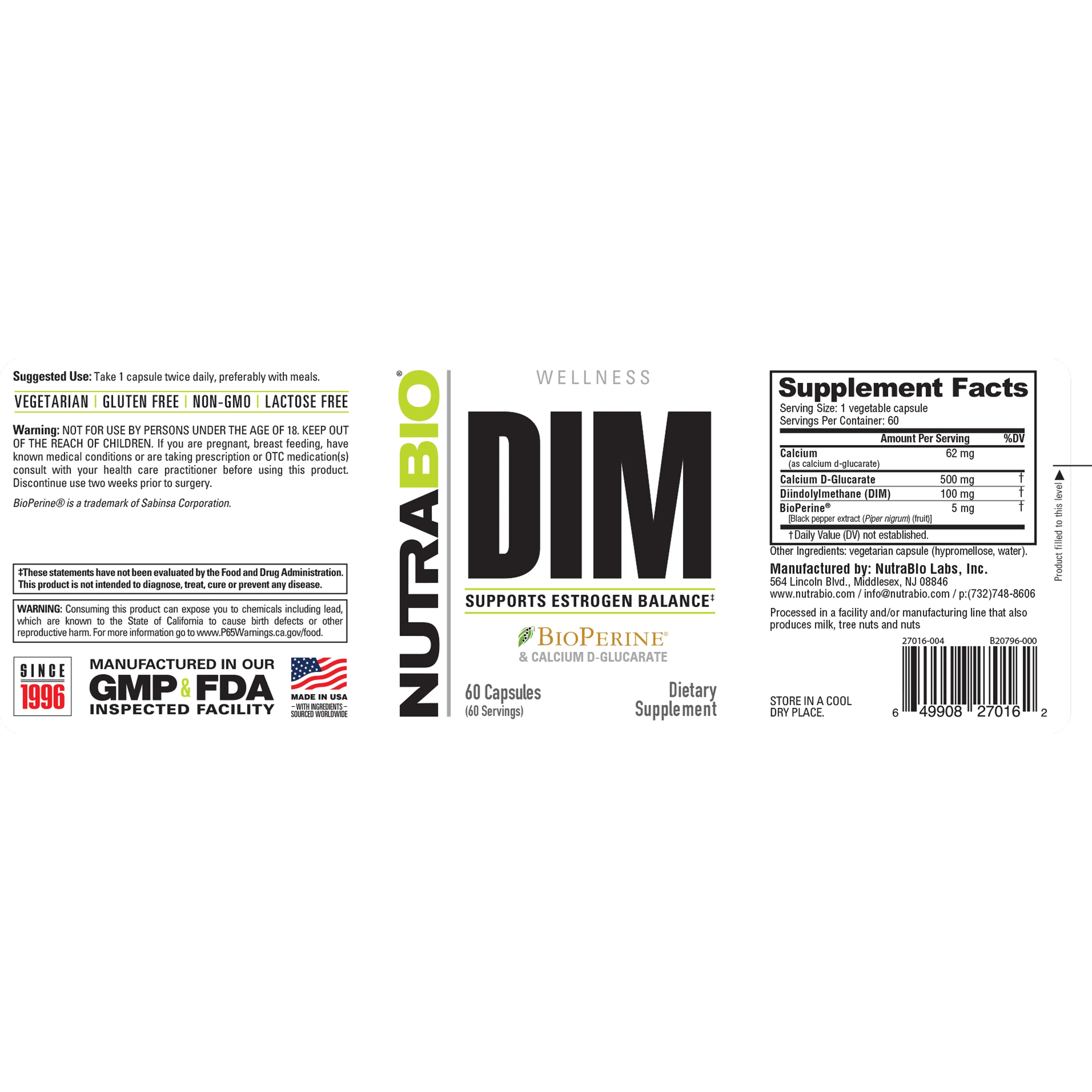 NutraBio DIM-N101 Nutrition