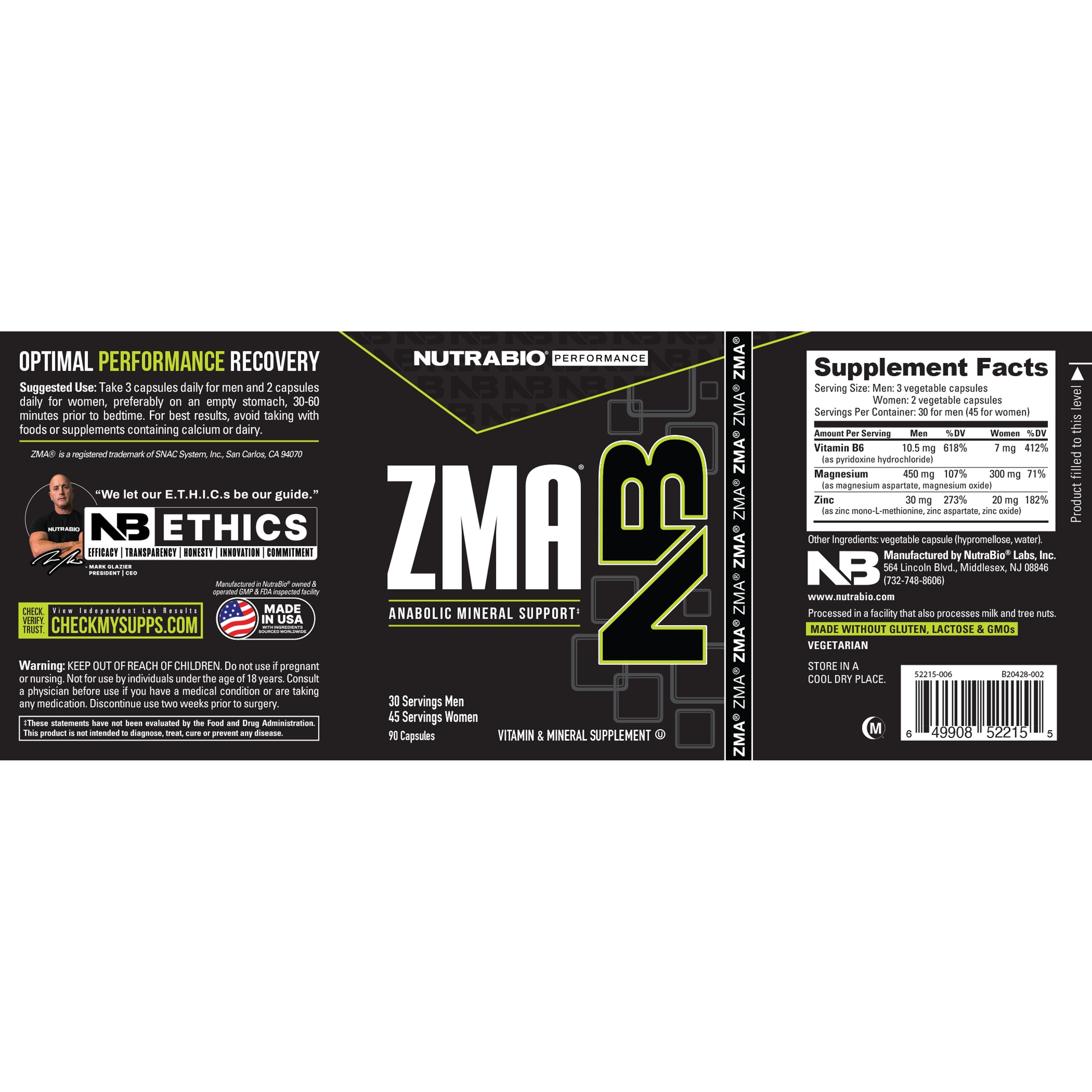 NutraBio ZMA-N101 Nutrition