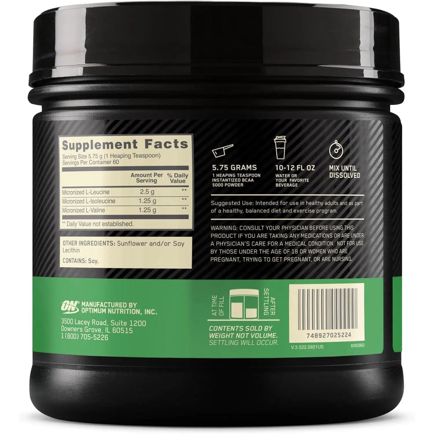 Optimum Nutrition Instantized BCAA 5000 Powder (Unflavored)-N101 Nutrition