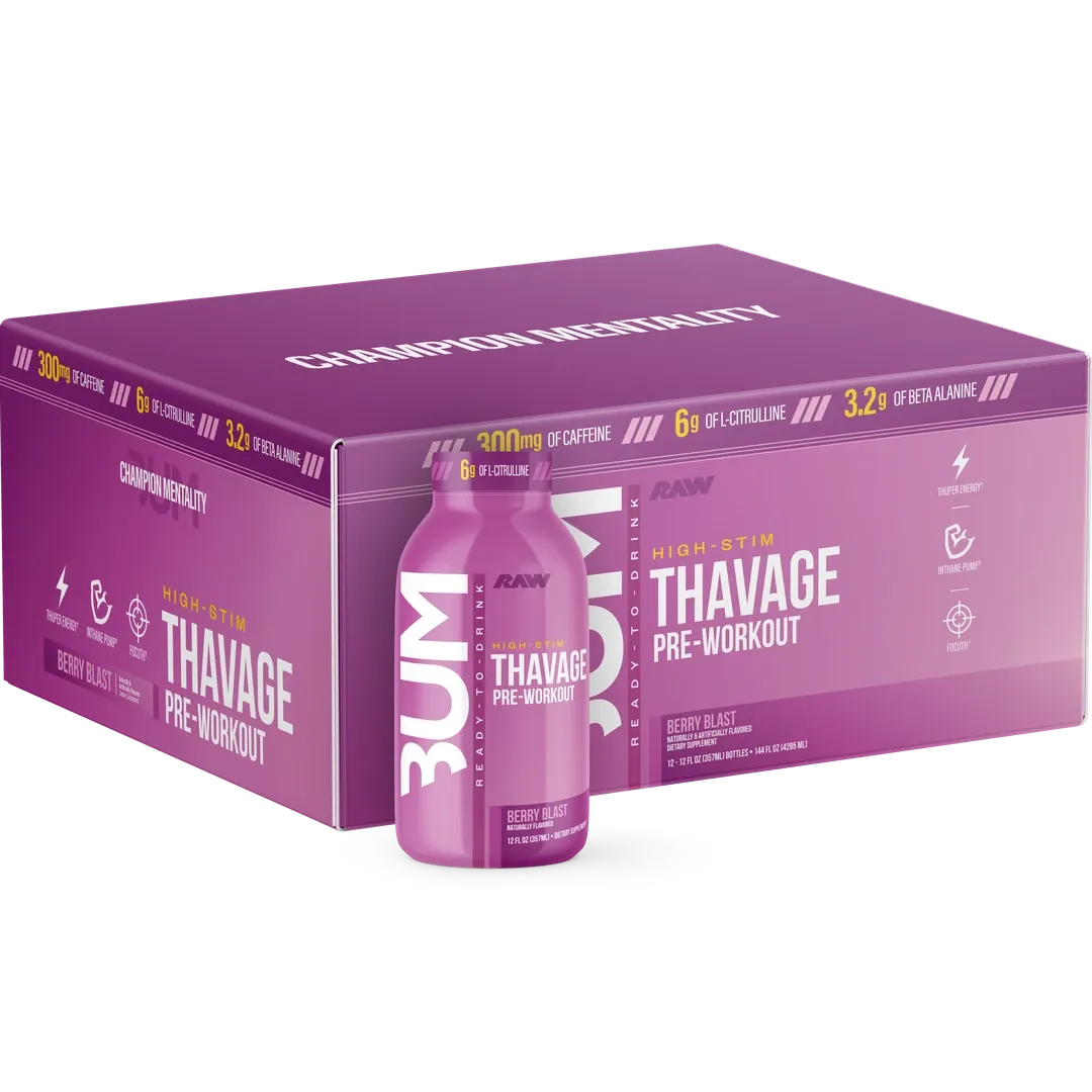 RAW Nutrition CBUM Thavage Pre-Workout RTD-Case (12 bottles)-Berry Blast-N101 Nutrition