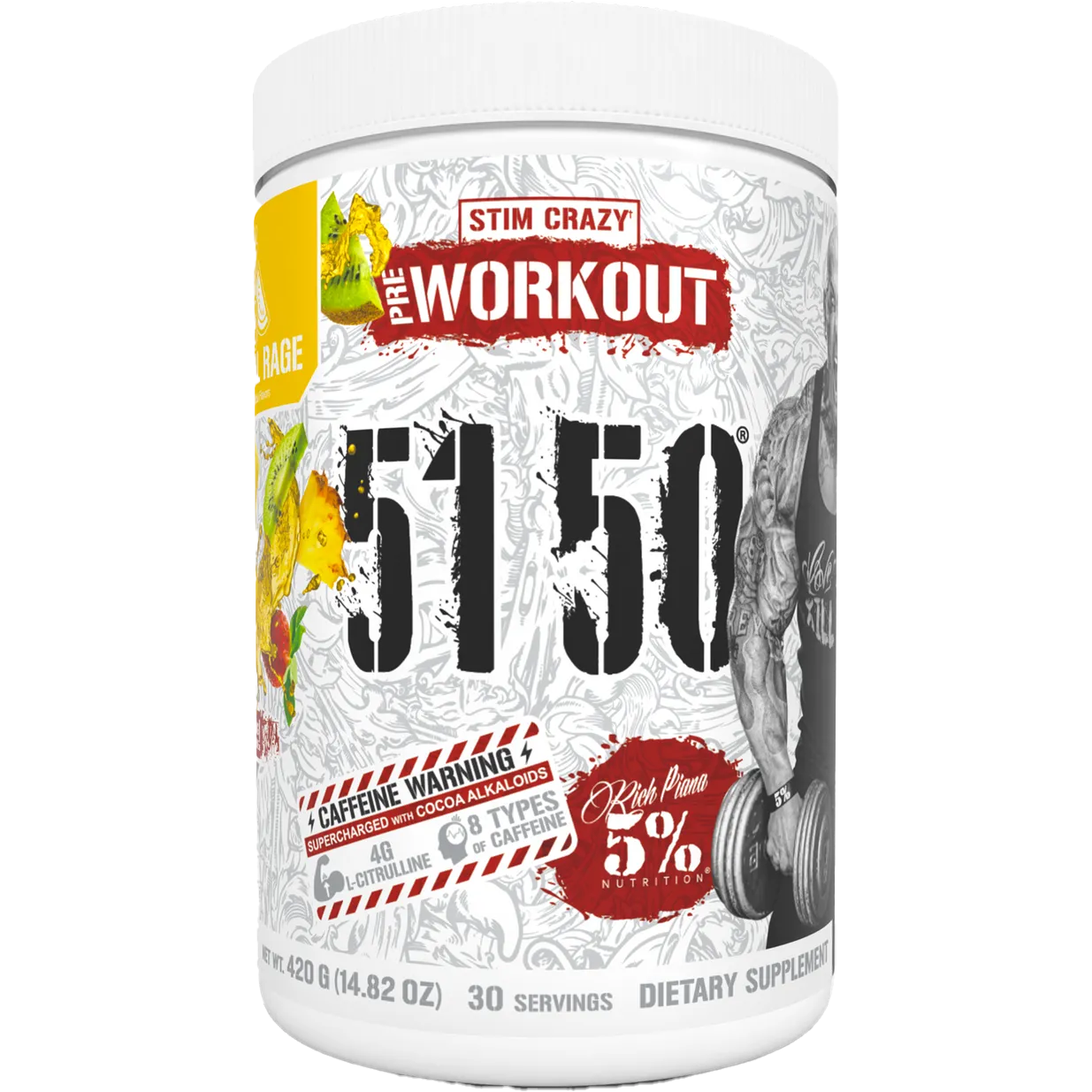 Rich Piana 5% Nutrition 5150 High Stimulant Pre-Workout-30 servings-Tropical Rage-N101 Nutrition