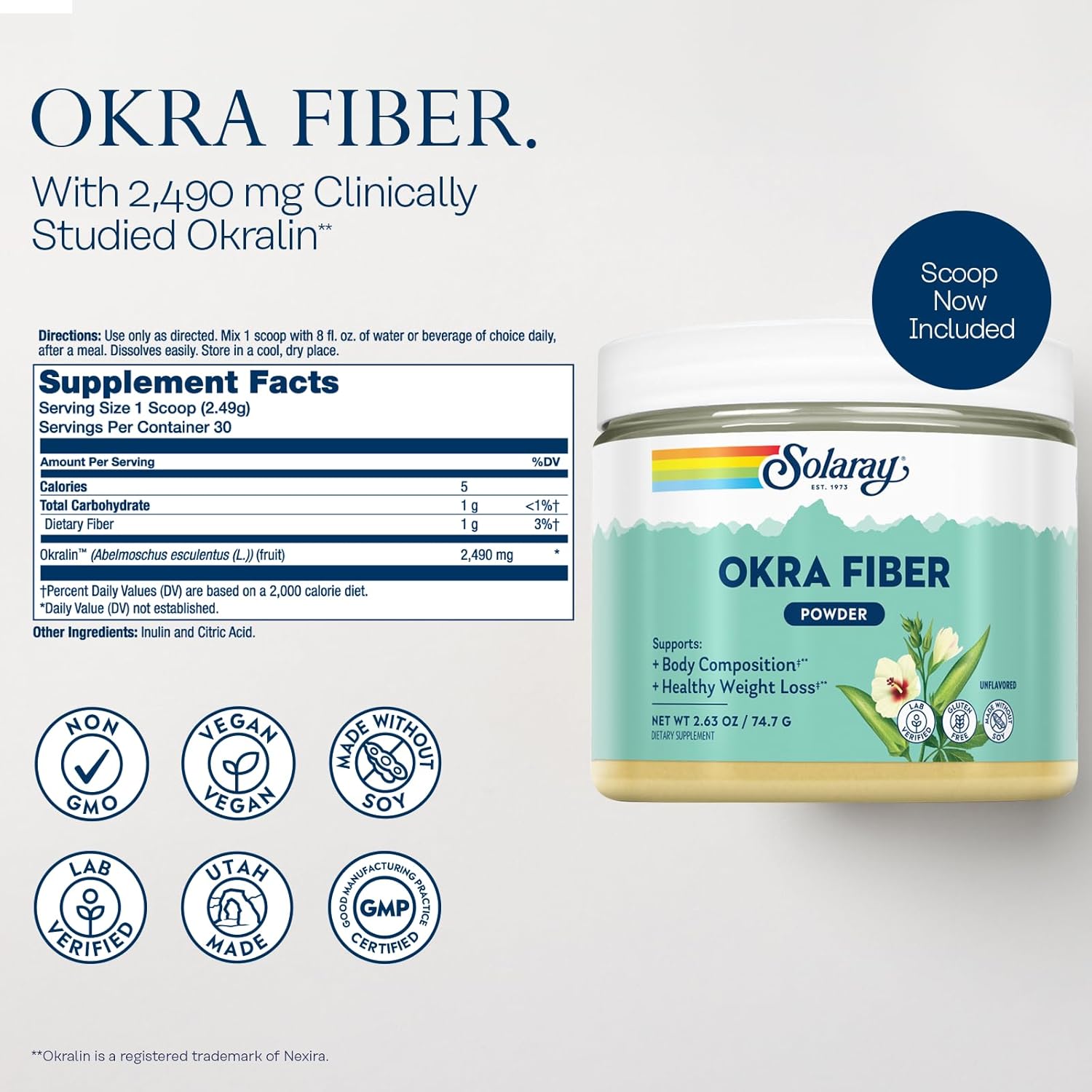 Solaray Okra Fiber-N101 Nutrition