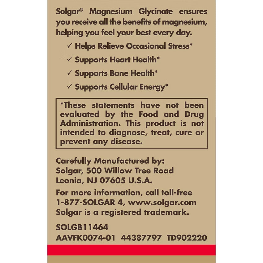 Solgar Magnesium Glycinate-N101 Nutrition