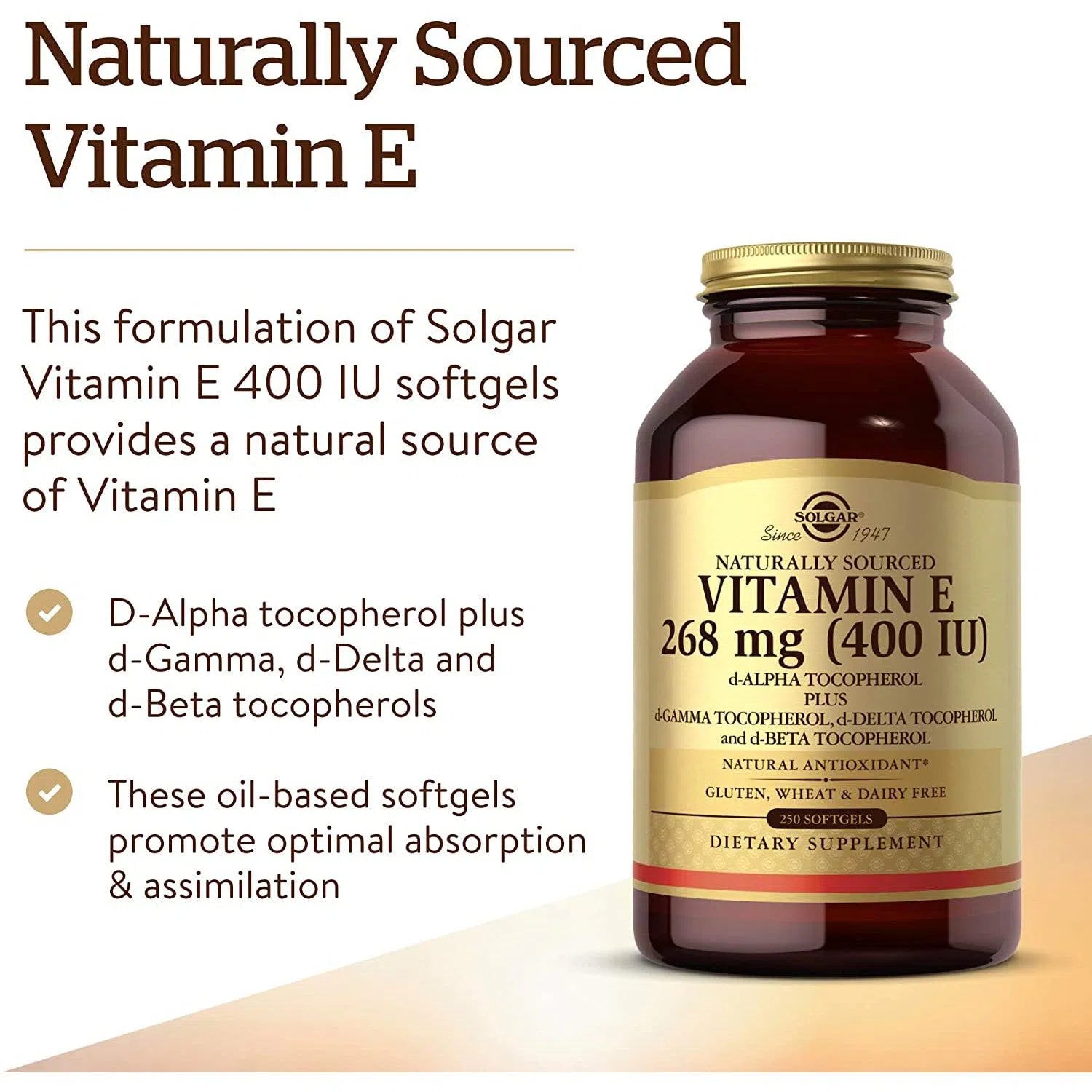 Solgar Naturally Sourced Vitamin E 268 mg (400 IU)-N101 Nutrition