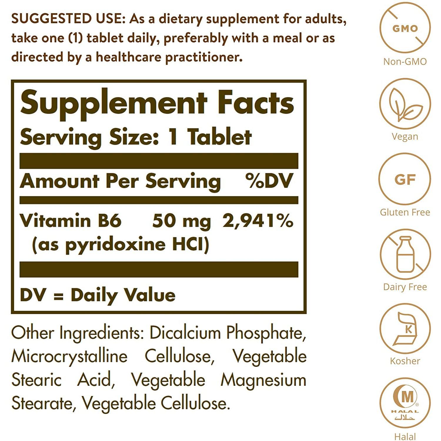 Solgar Vitamin B6 50 mg-N101 Nutrition