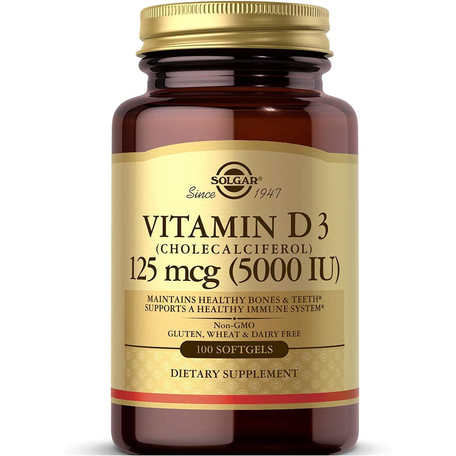 Solgar Vitamin D3 Softgels - 125 mcg (5000 IU)-N101 Nutrition