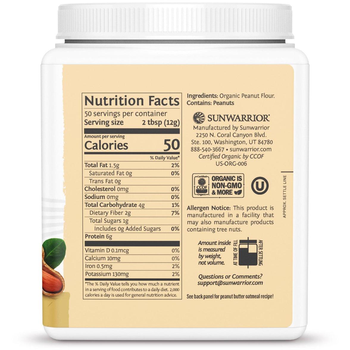 Sunwarrior Organic Peanut Butter Powder-N101 Nutrition