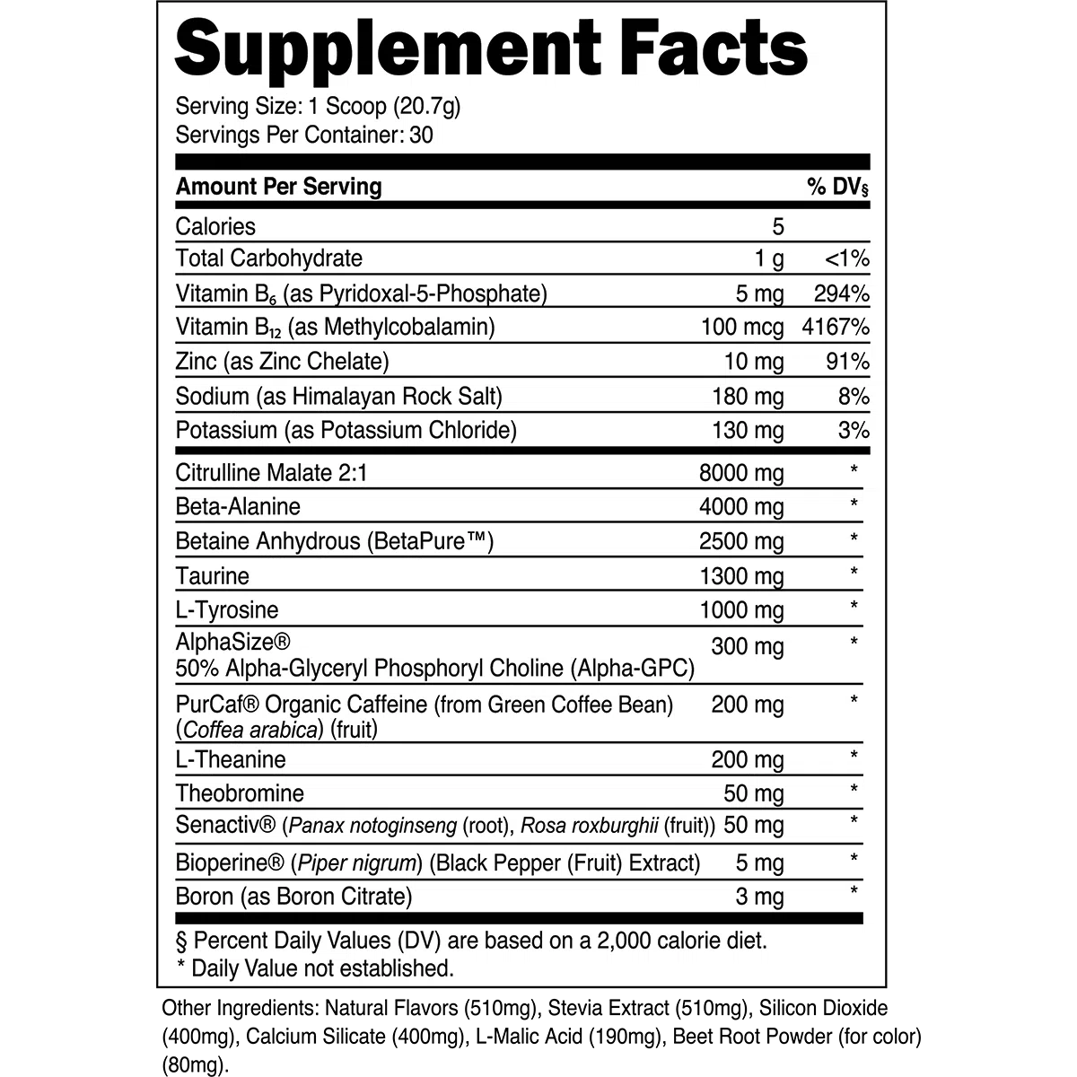 Transparent Labs BULK Clinically Dosed Pre-Training Formula-N101 Nutrition