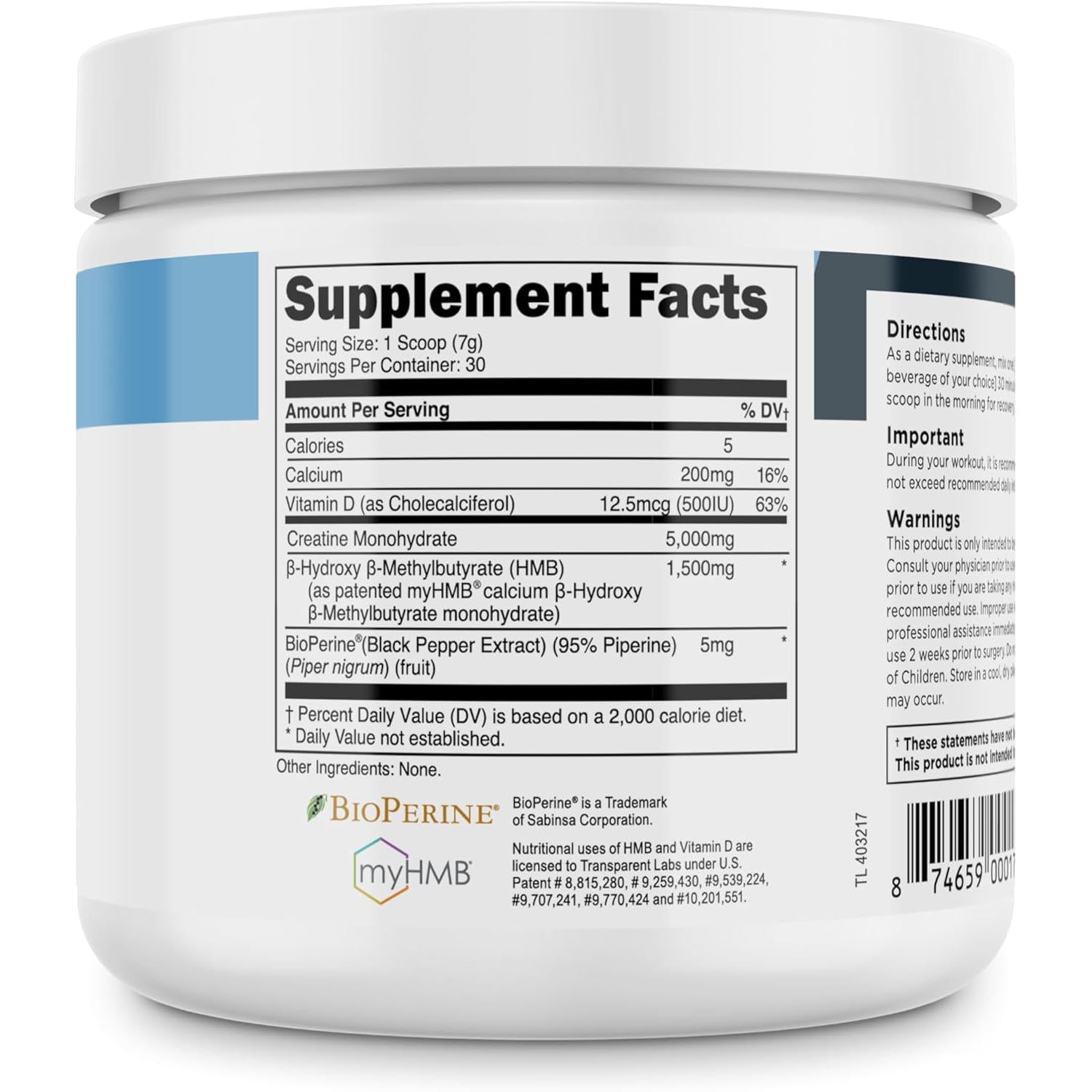 Transparent Labs Creatine HMB-N101 Nutrition