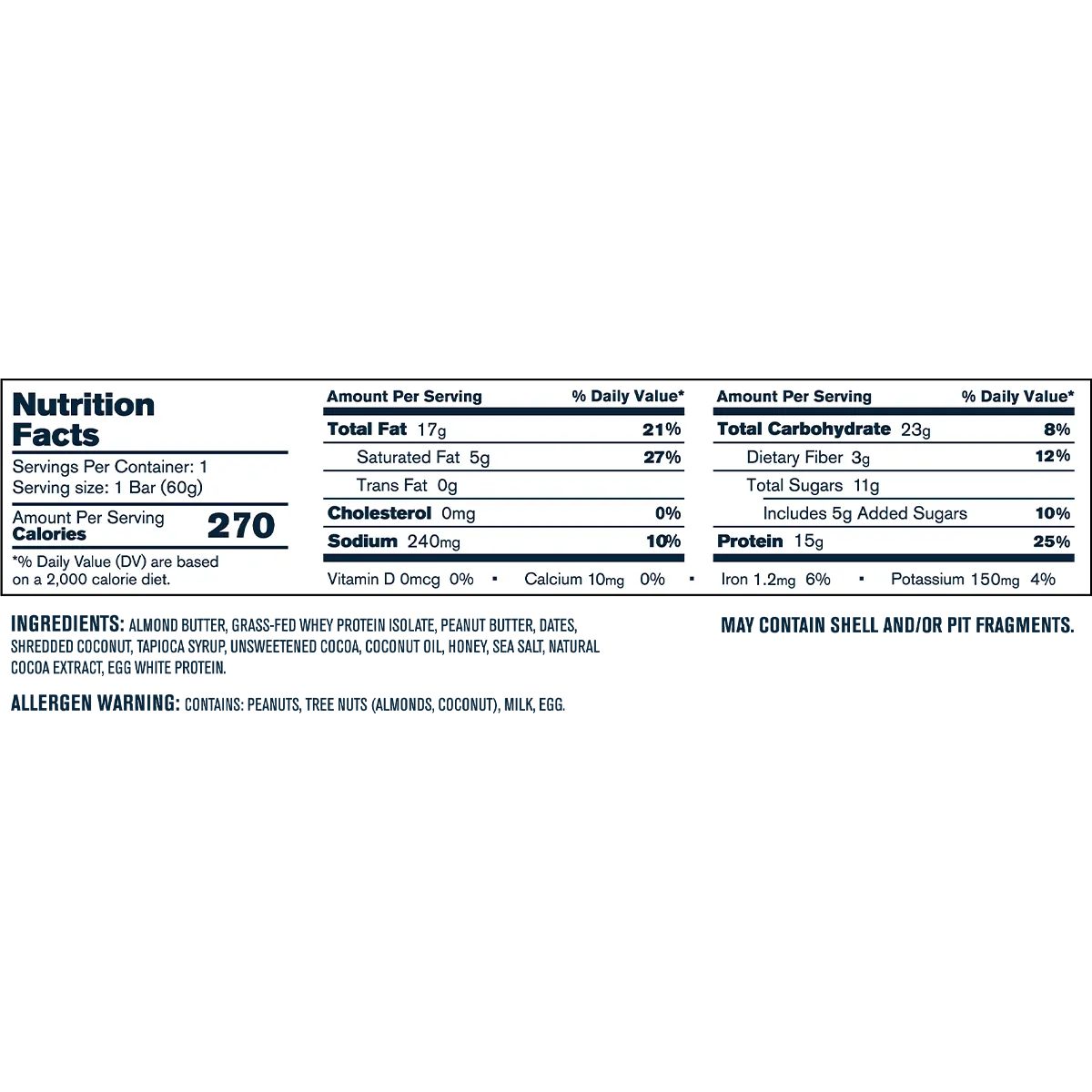 Transparent Labs Grass-Fed Protein+ Bar-N101 Nutrition