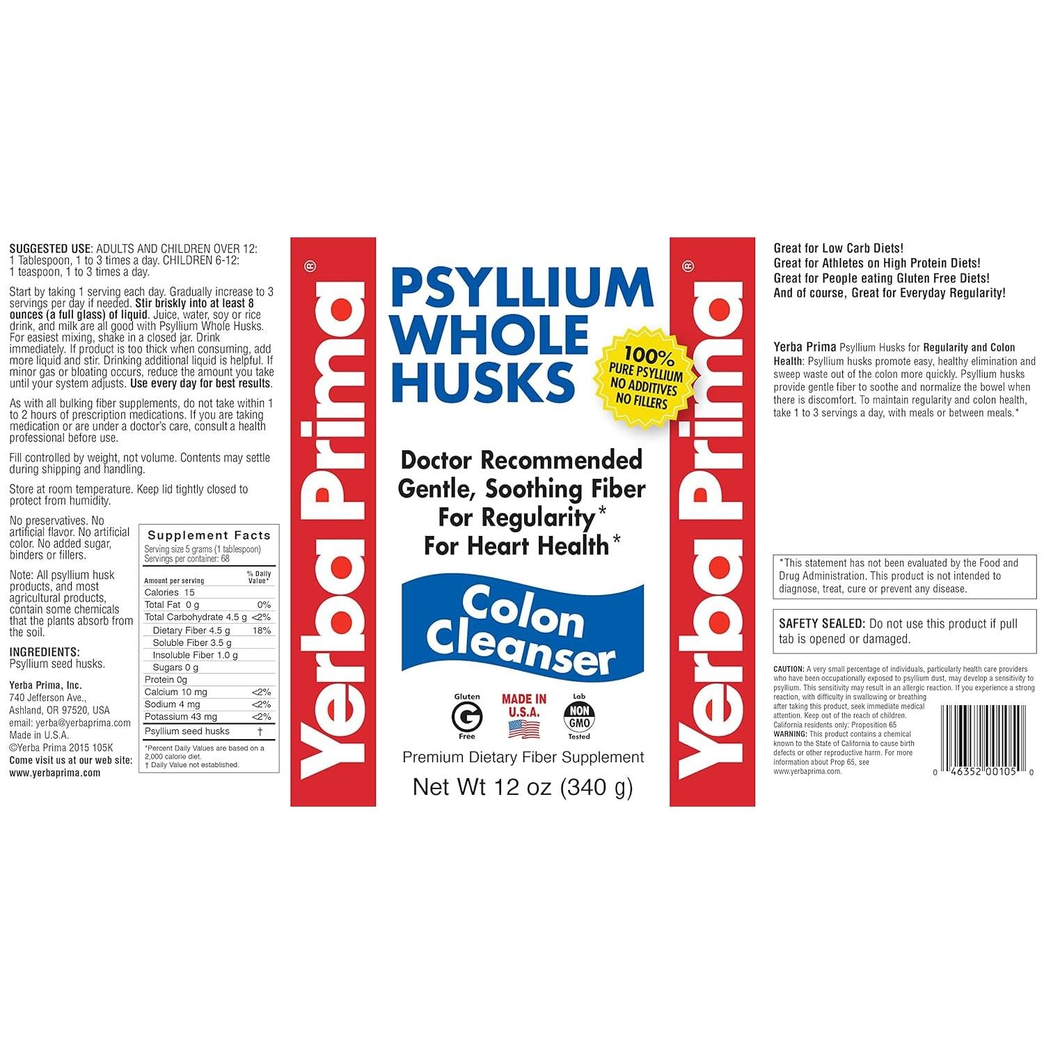 Yerba Prima Psyllium Whole Husks-N101 Nutrition