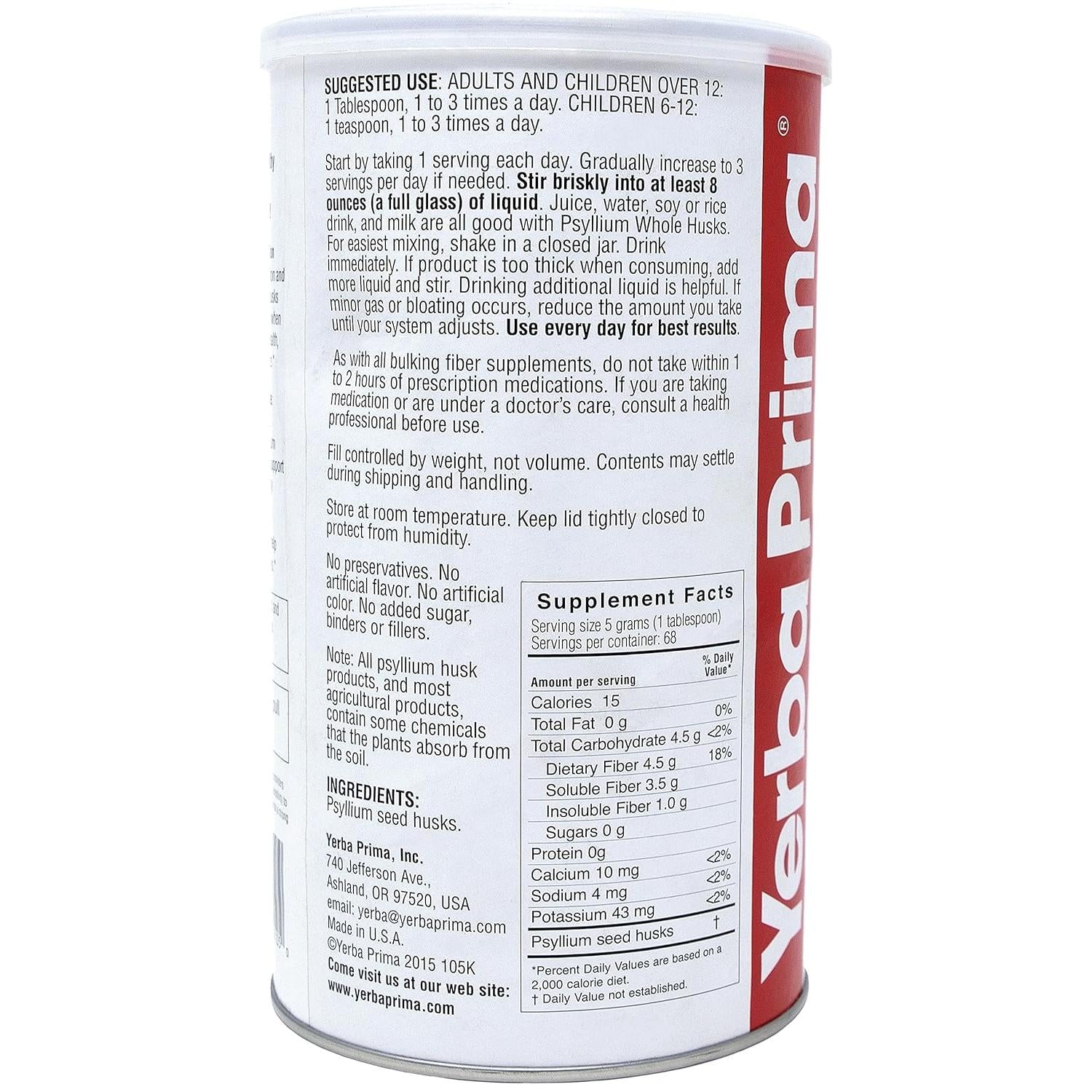 Yerba Prima Psyllium Whole Husks-N101 Nutrition