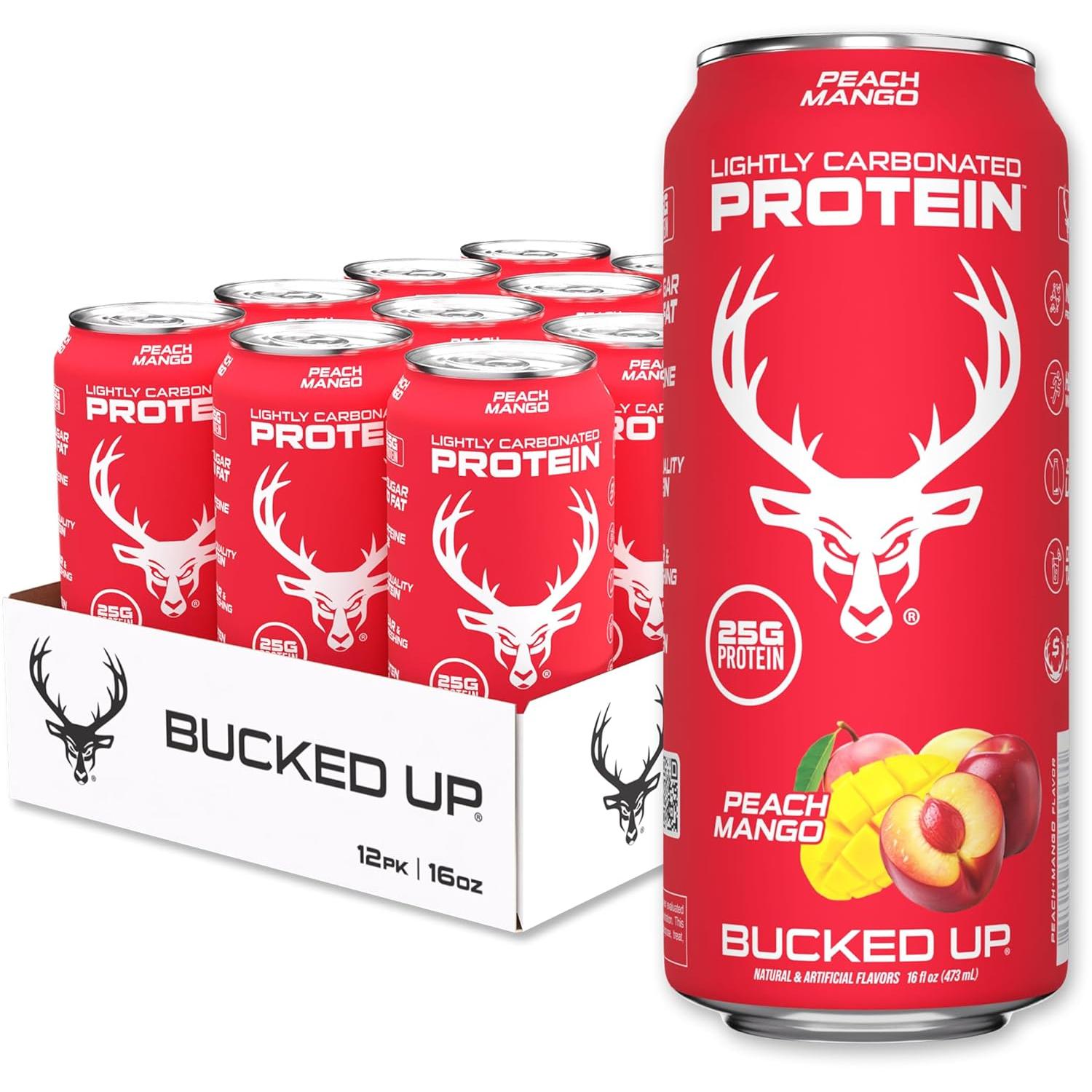 Bucked Up Lightly Carbonated Protein RTD-Case (12 cans)-Peach Mango-N101 Nutrition