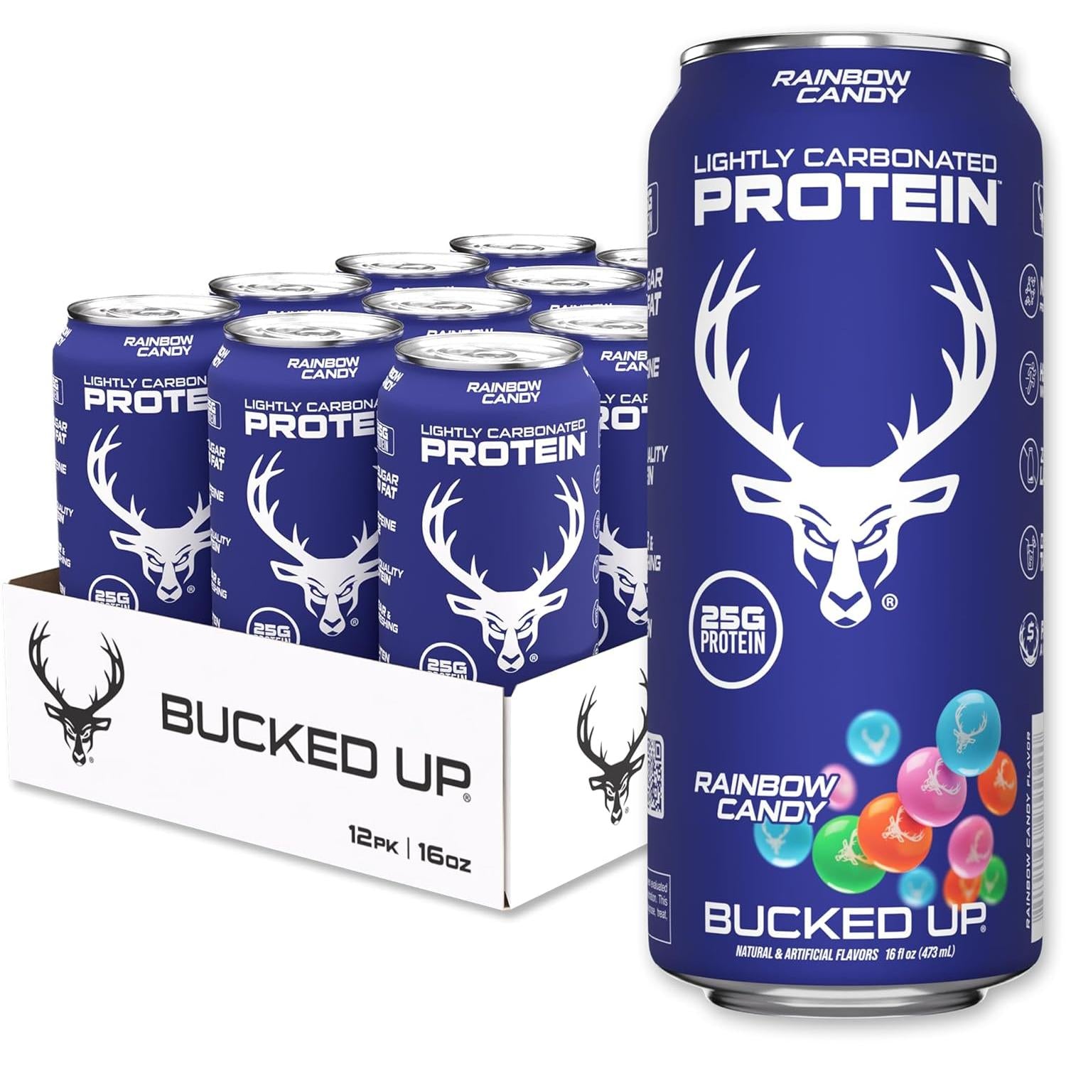 Bucked Up Lightly Carbonated Protein RTD-Case (12 cans)-Rainbow Candy-N101 Nutrition