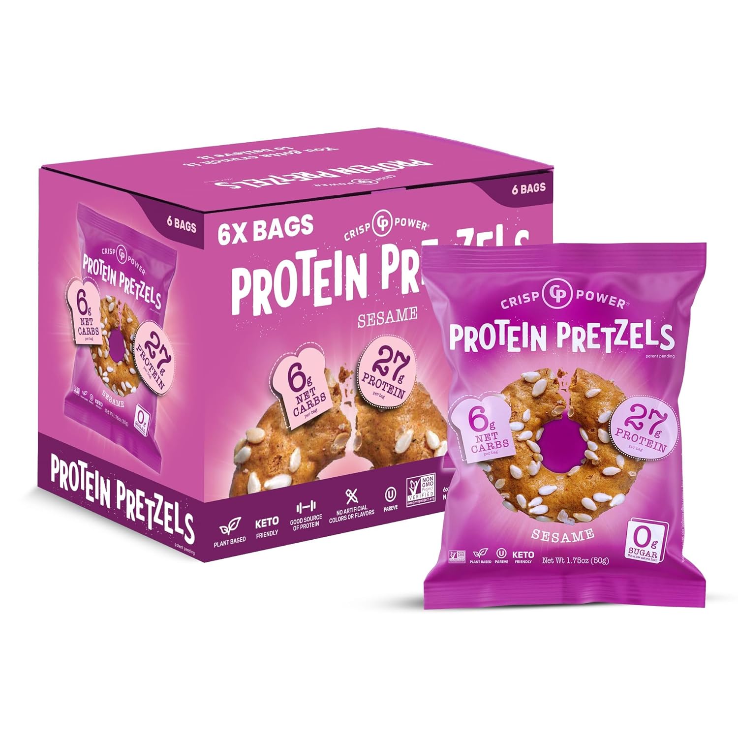 Crisp Power Protein Pretzels-Case (6 bags)-Sesame-N101 Nutrition