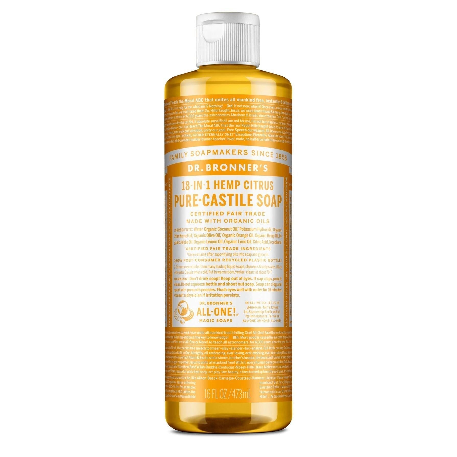Dr. Bronner's Pure-Castile Liquid Soap-16 fl oz (473 mL)-Citrus-N101 Nutrition