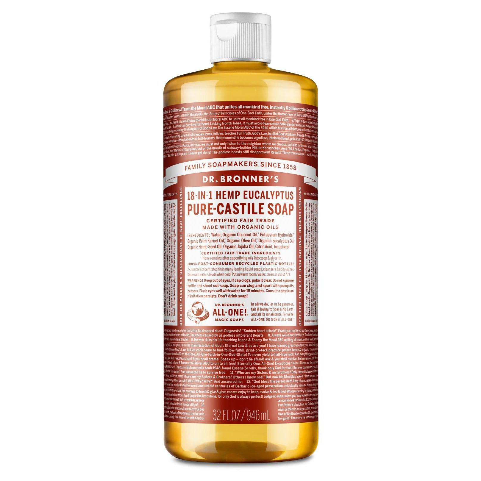 Dr. Bronner's Pure-Castile Liquid Soap-32 fl oz (946 mL)-Eucalyptus-N101 Nutrition