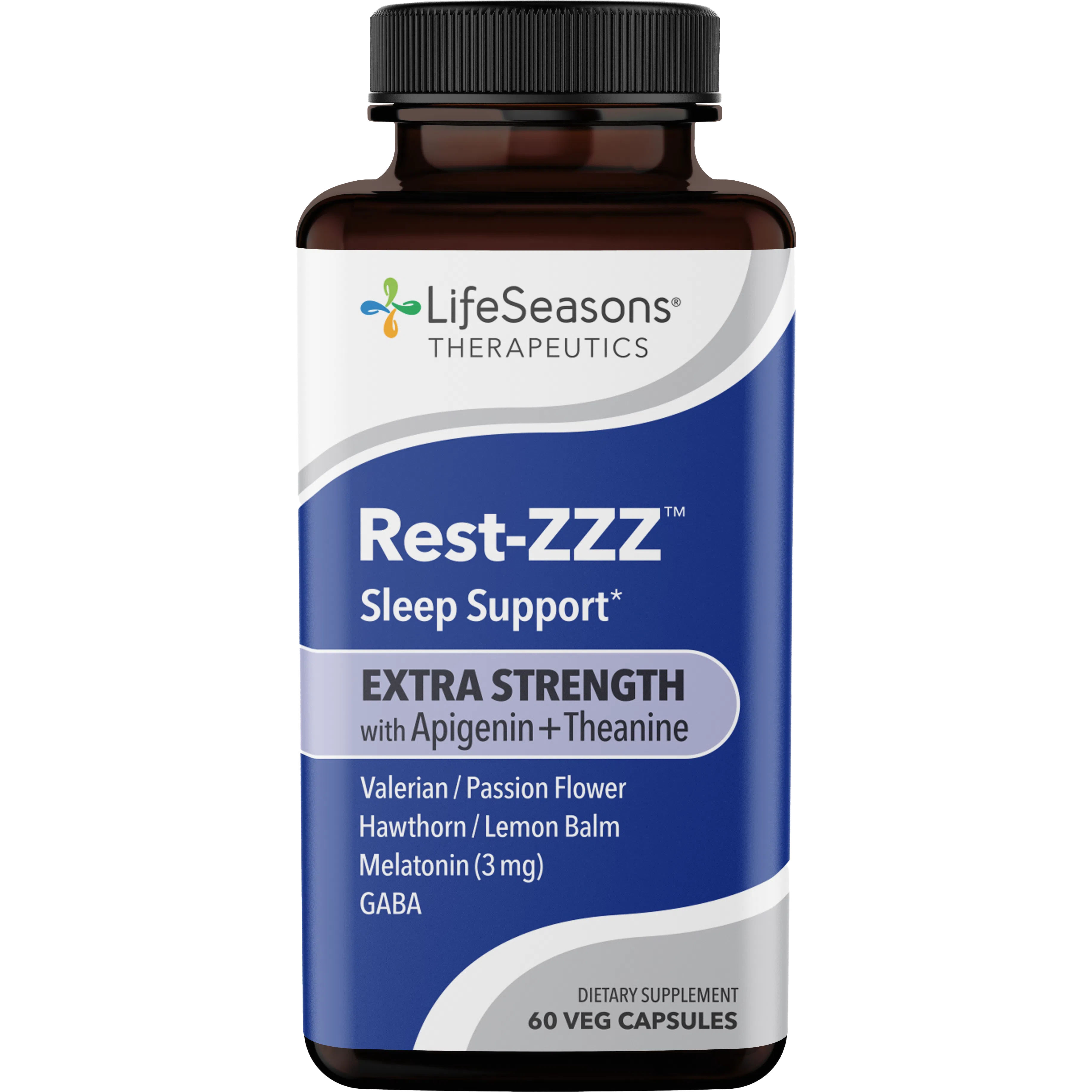 LifeSeasons Rest-ZZZ Extra Strength with Apigenin + Theanine-60 veg capsules-N101 Nutrition