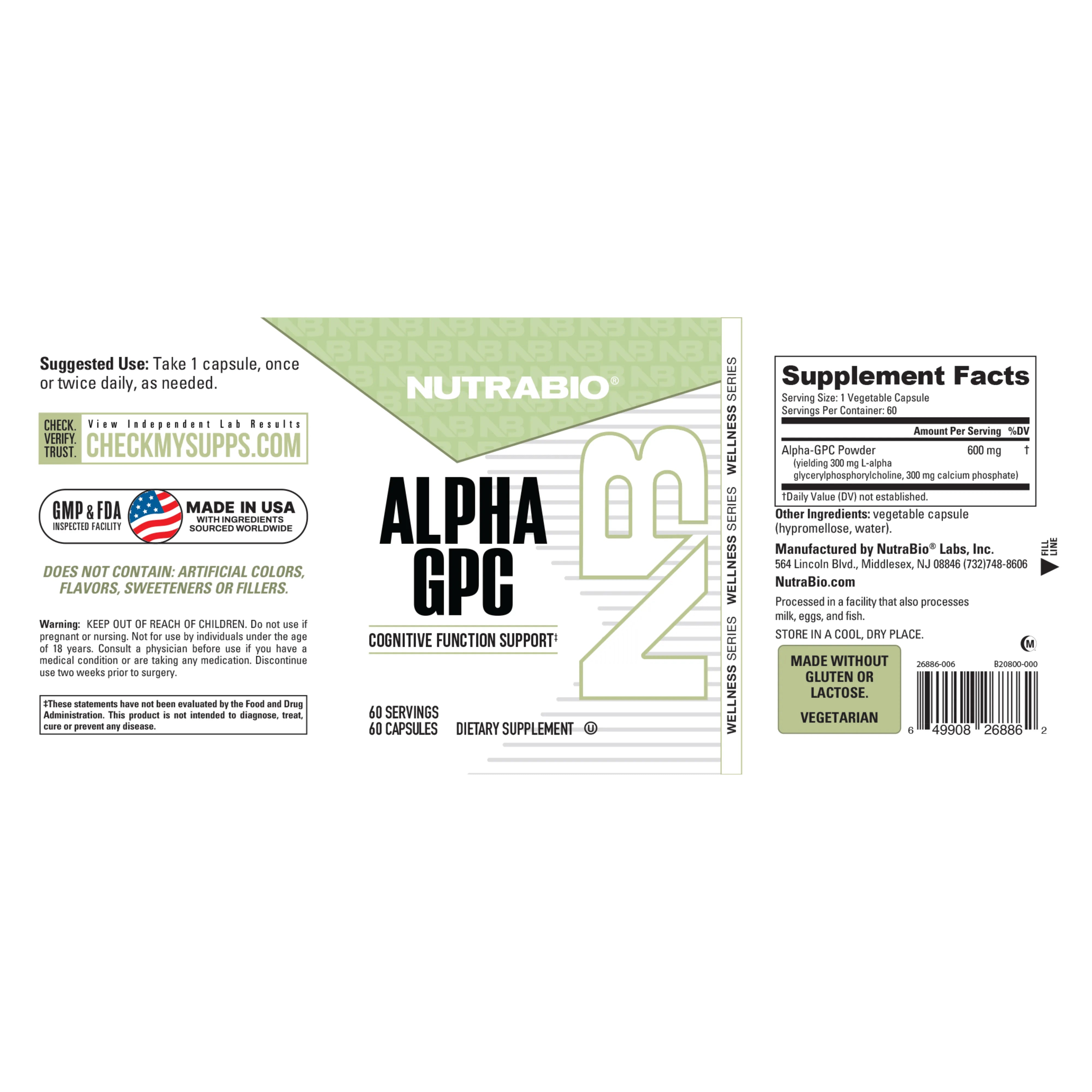 NutraBio Alpha GPC-N101 Nutrition