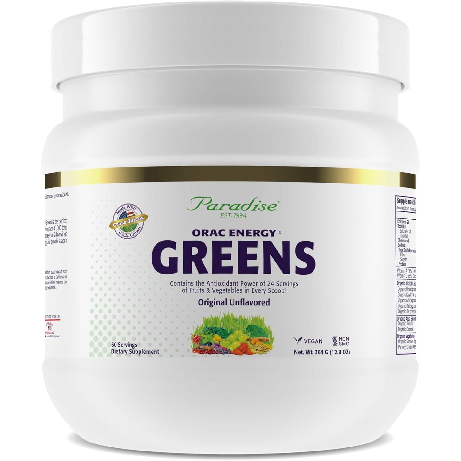 Paradise ORAC-Energy Greens-60 servings-Original Unflavored-N101 Nutrition