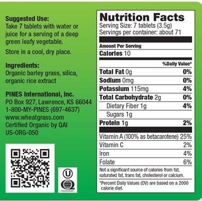 Pines Barley Grass Tablets (EXP 10/2028 - FINAL SALE / NO RETURNS)-N101 Nutrition