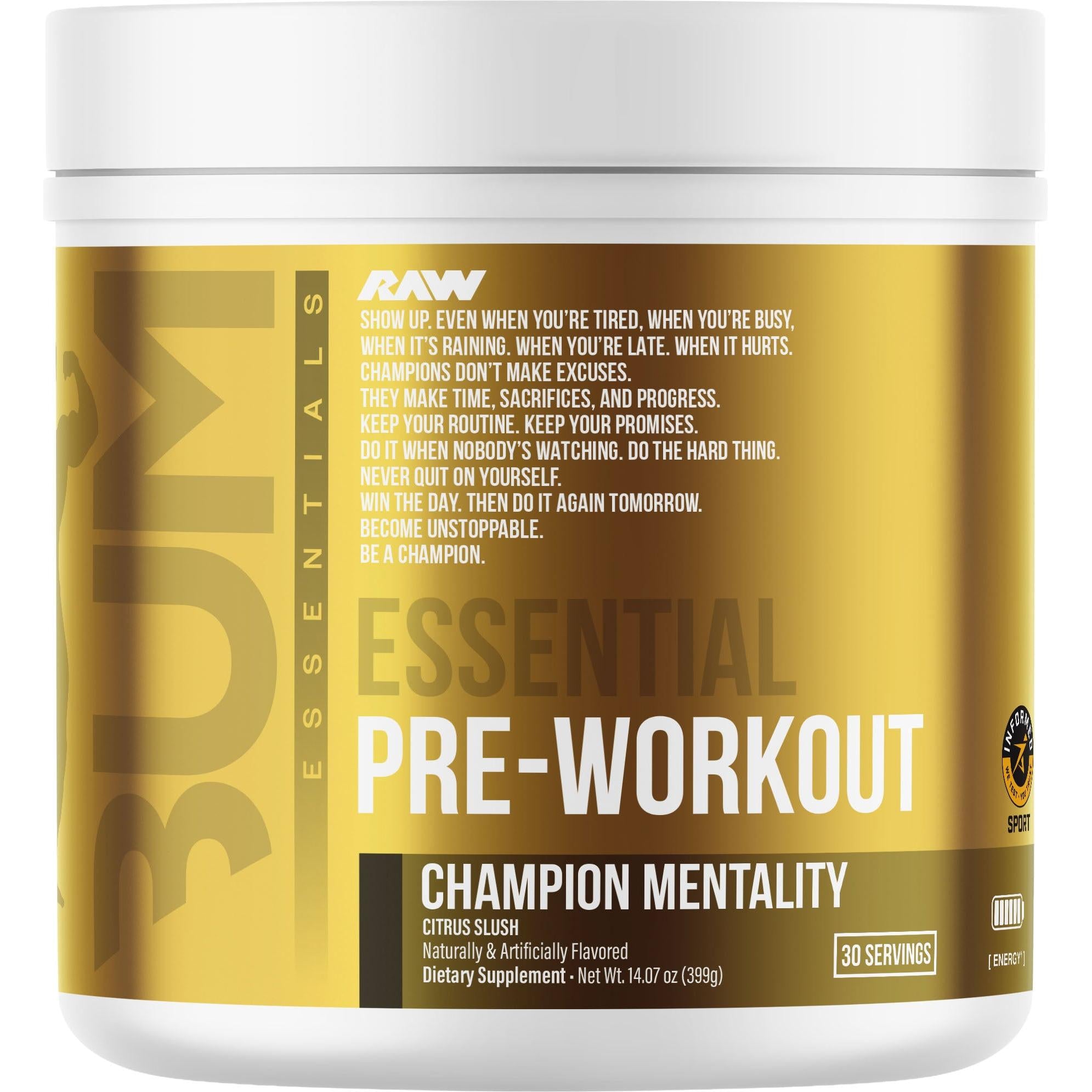 RAW Nutrition CBUM Essential Pre-Workout-30 servings-Champion Mentality (Citrus Slush)-N101 Nutrition