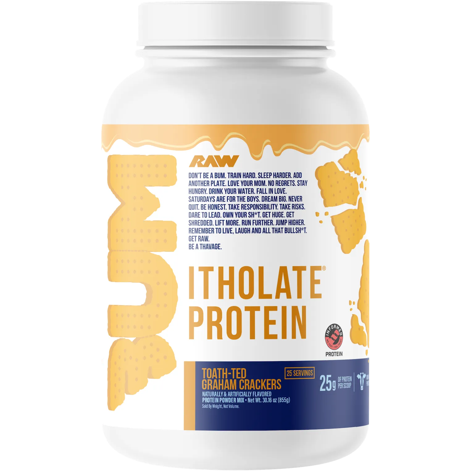 RAW Nutrition CBUM Itholate Protein-25 servings-Toath-ted Graham Crarcker-N101 Nutrition